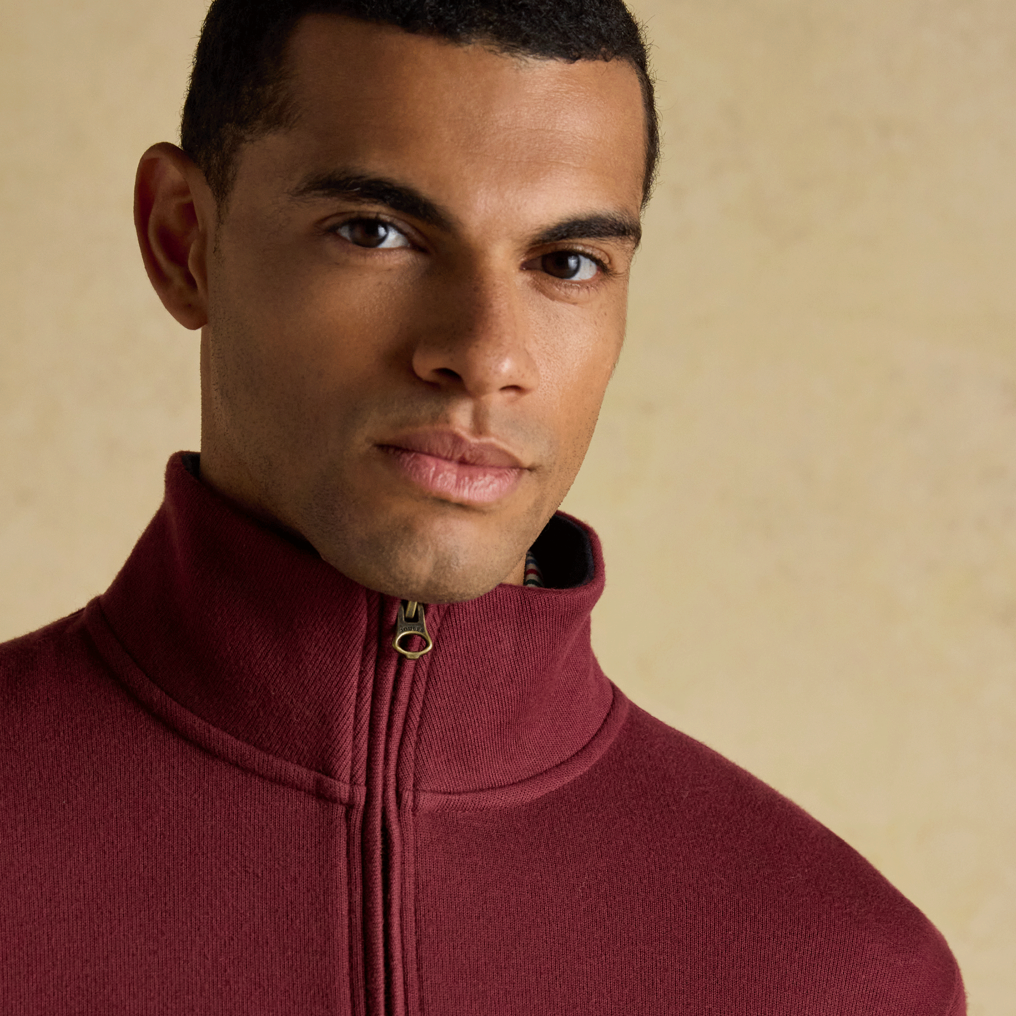 Joules Alistair French Ribbed Knit Quarter Zip Sweatshirt Burgundy Red