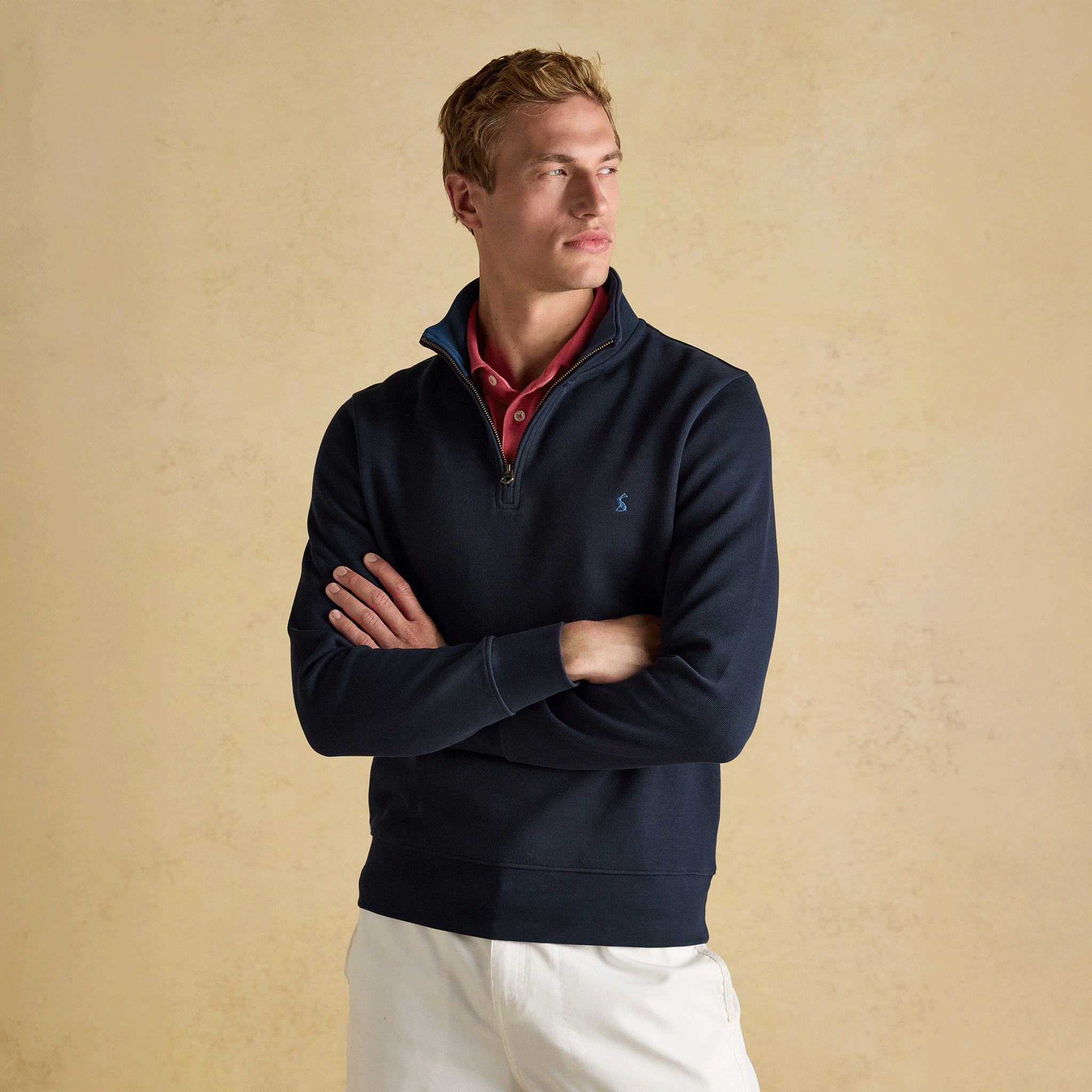 Joules Alistair French Ribbed Knit Quarter Zip Sweatshirt Navy