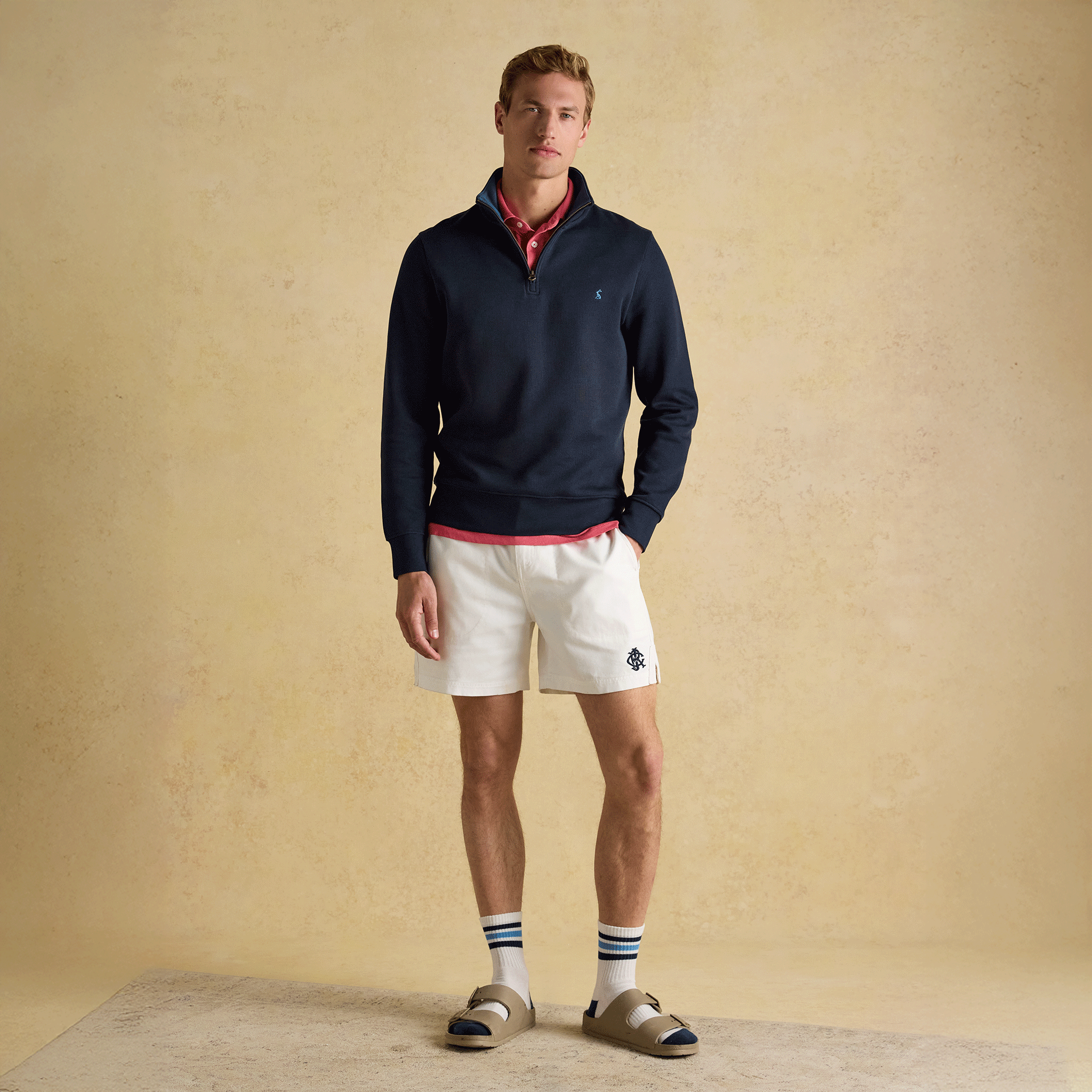 Joules Alistair French Ribbed Knit Quarter Zip Sweatshirt Navy