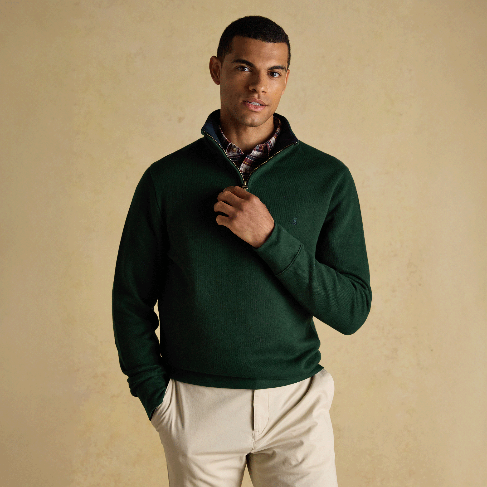 Joules Alistair French Ribbed Knit Quarter Zip Sweatshirt Dark Green