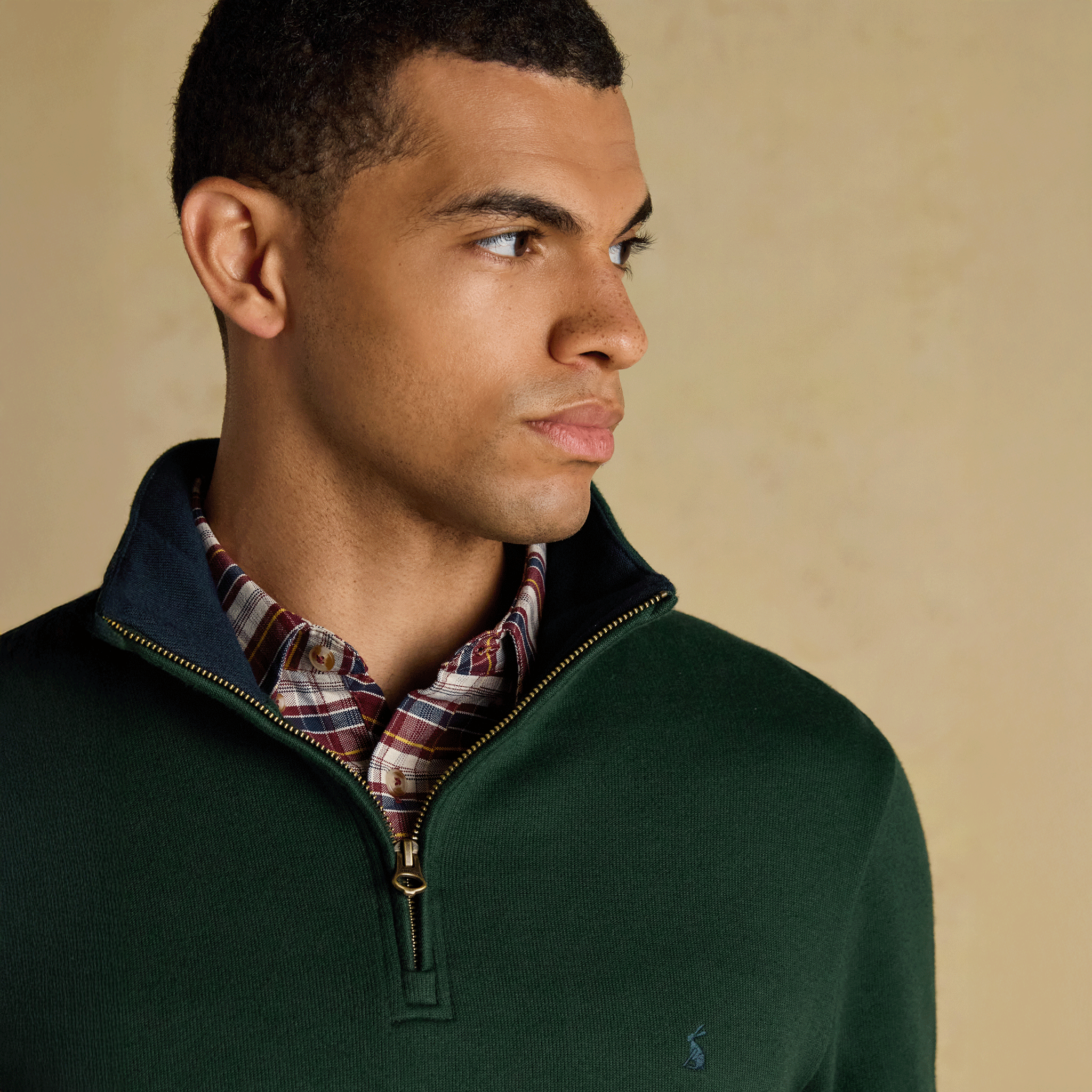 Joules Alistair French Ribbed Knit Quarter Zip Sweatshirt Dark Green