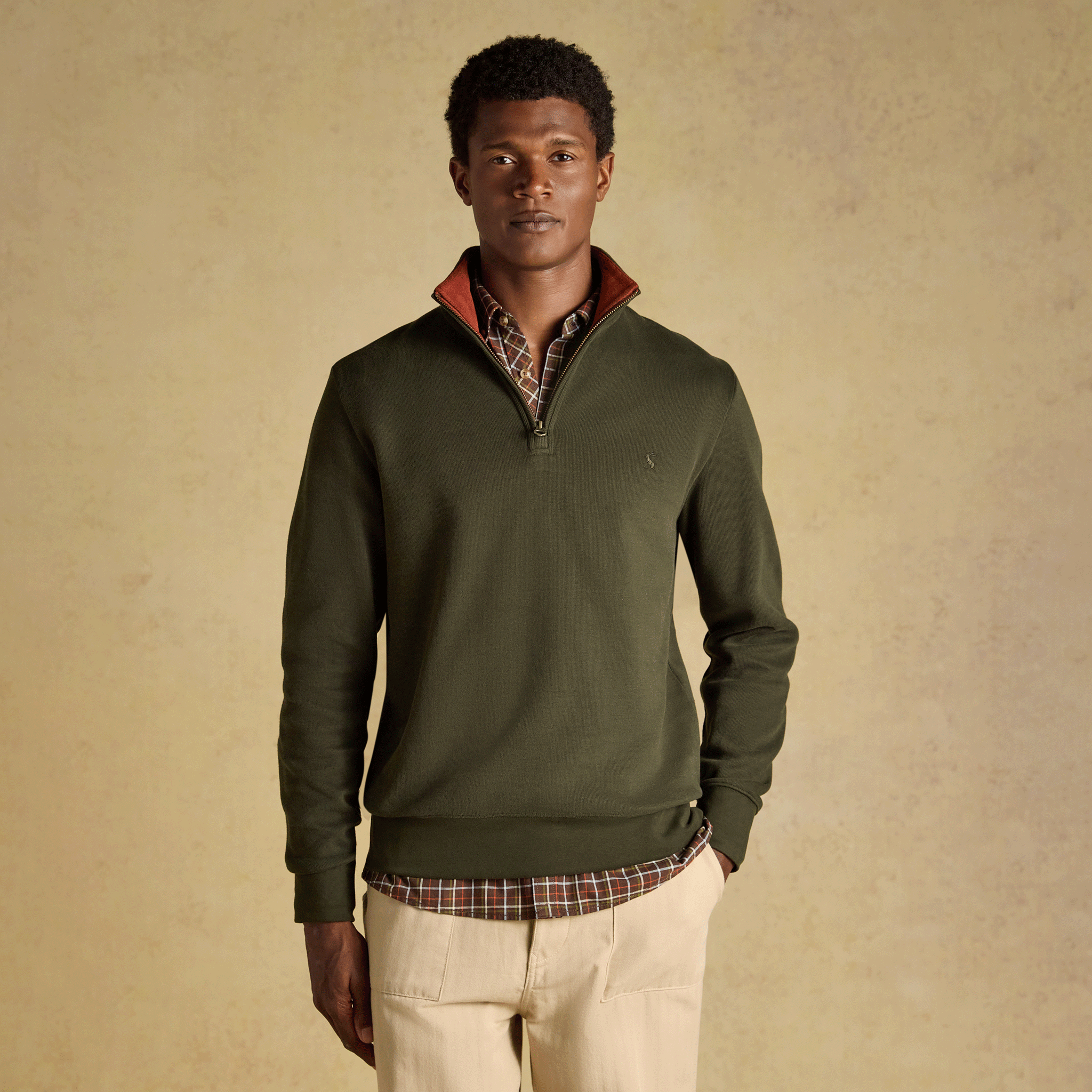 Joules Alistair Men's French Ribbed Quarter Zip Sweatshirt Green