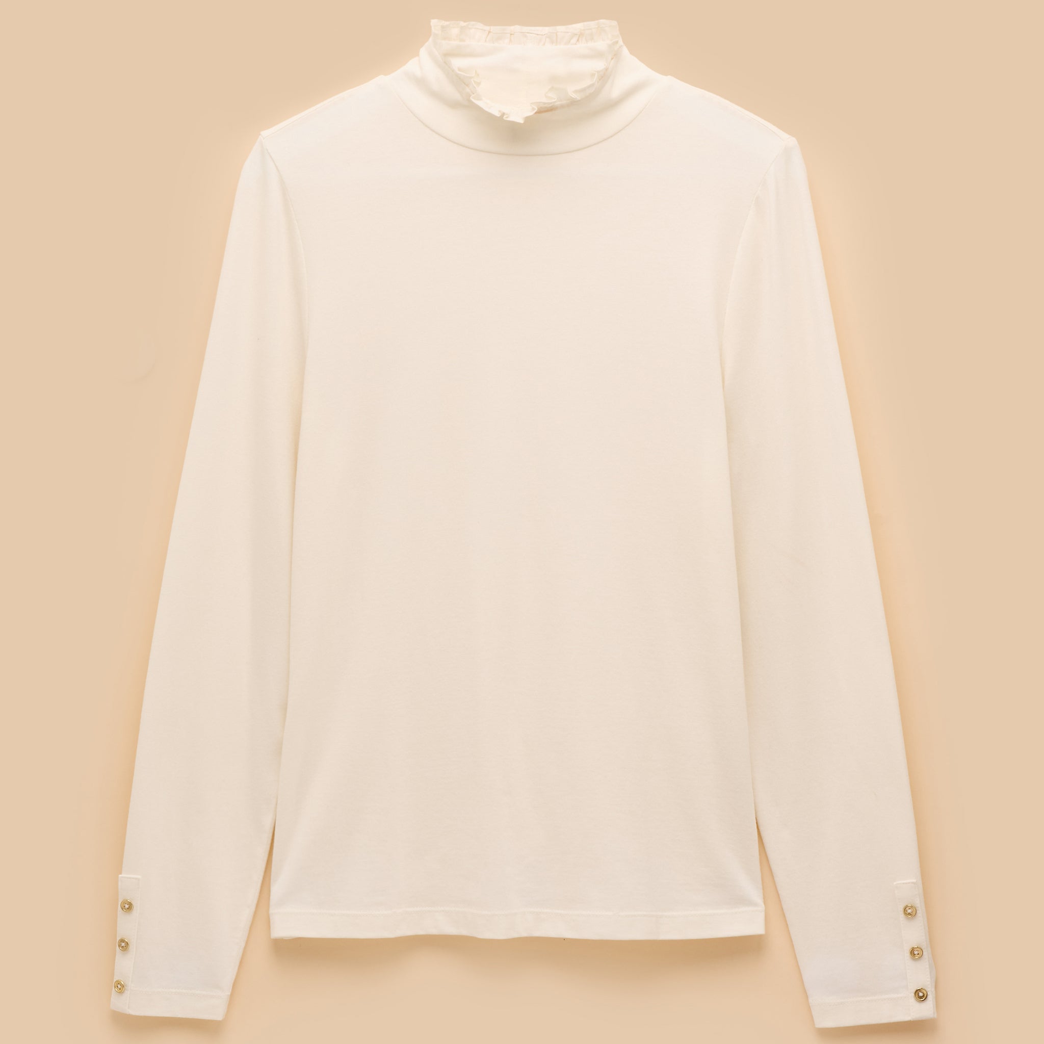 Joules Amy Long Sleeve High Frill Neck Jersey Top Cream