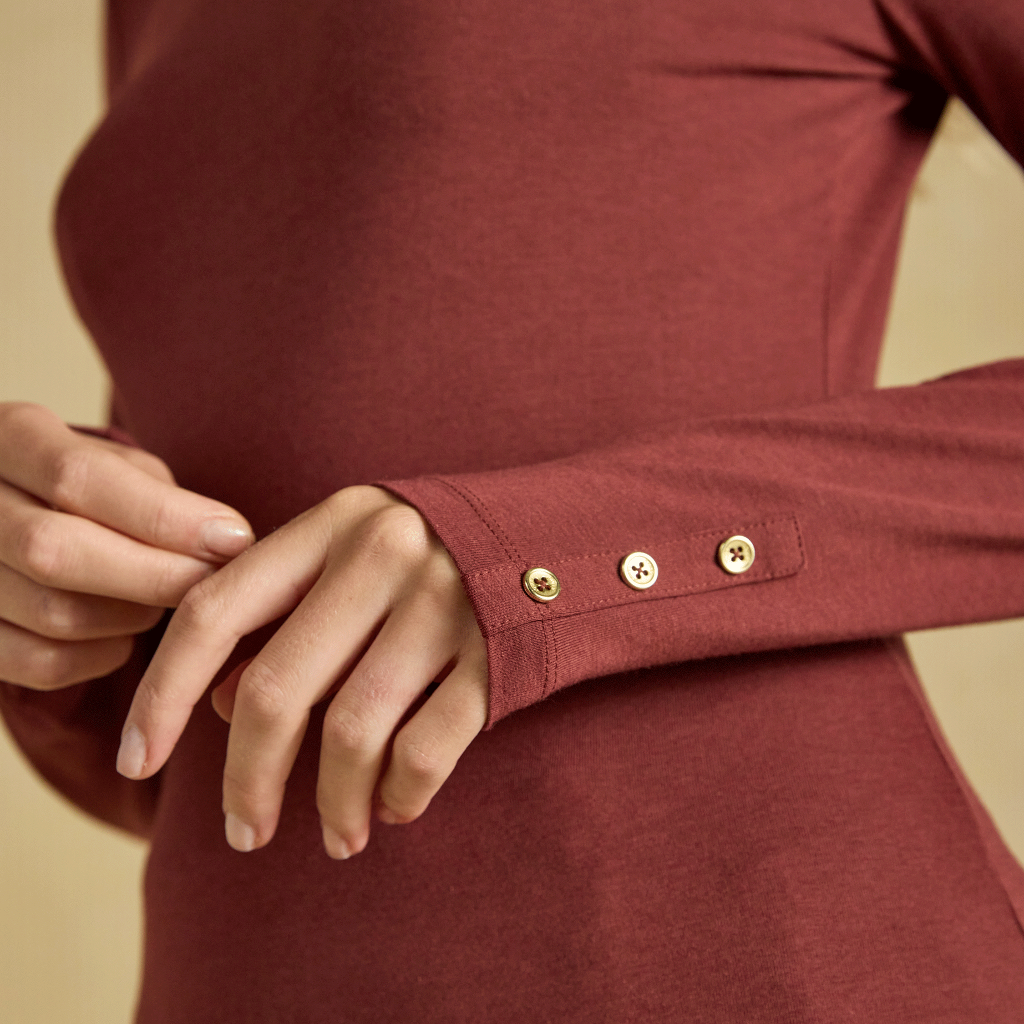 Joules Amy Long Sleeve High Frill Neck Jersey Top Russet