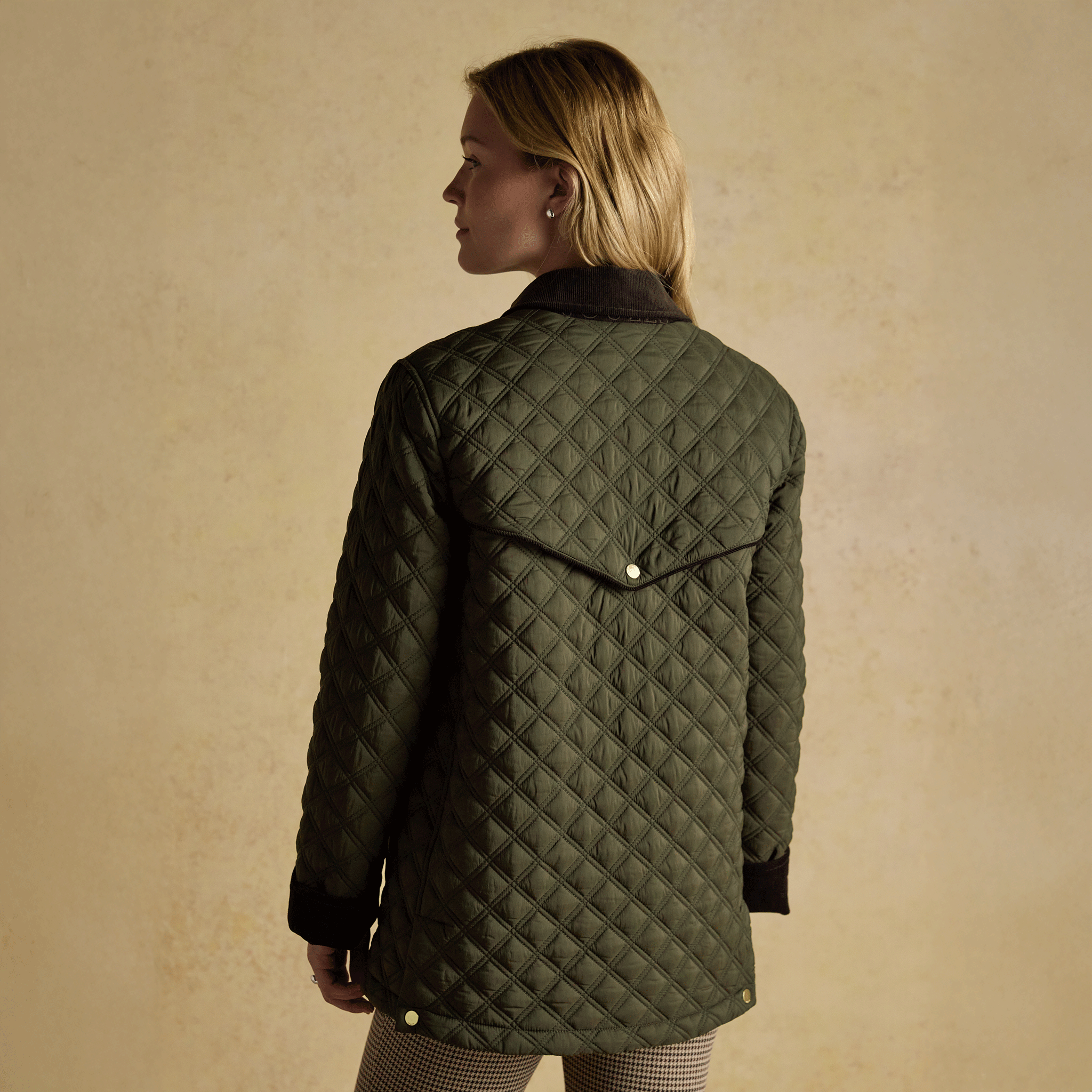 Joules Beatrix Showerproof Diamond Quilted Coat Khaki Green