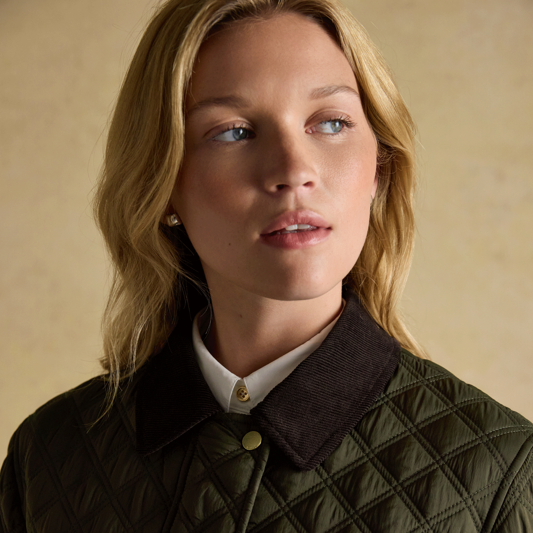 Joules Beatrix Showerproof Diamond Quilted Coat Khaki Green