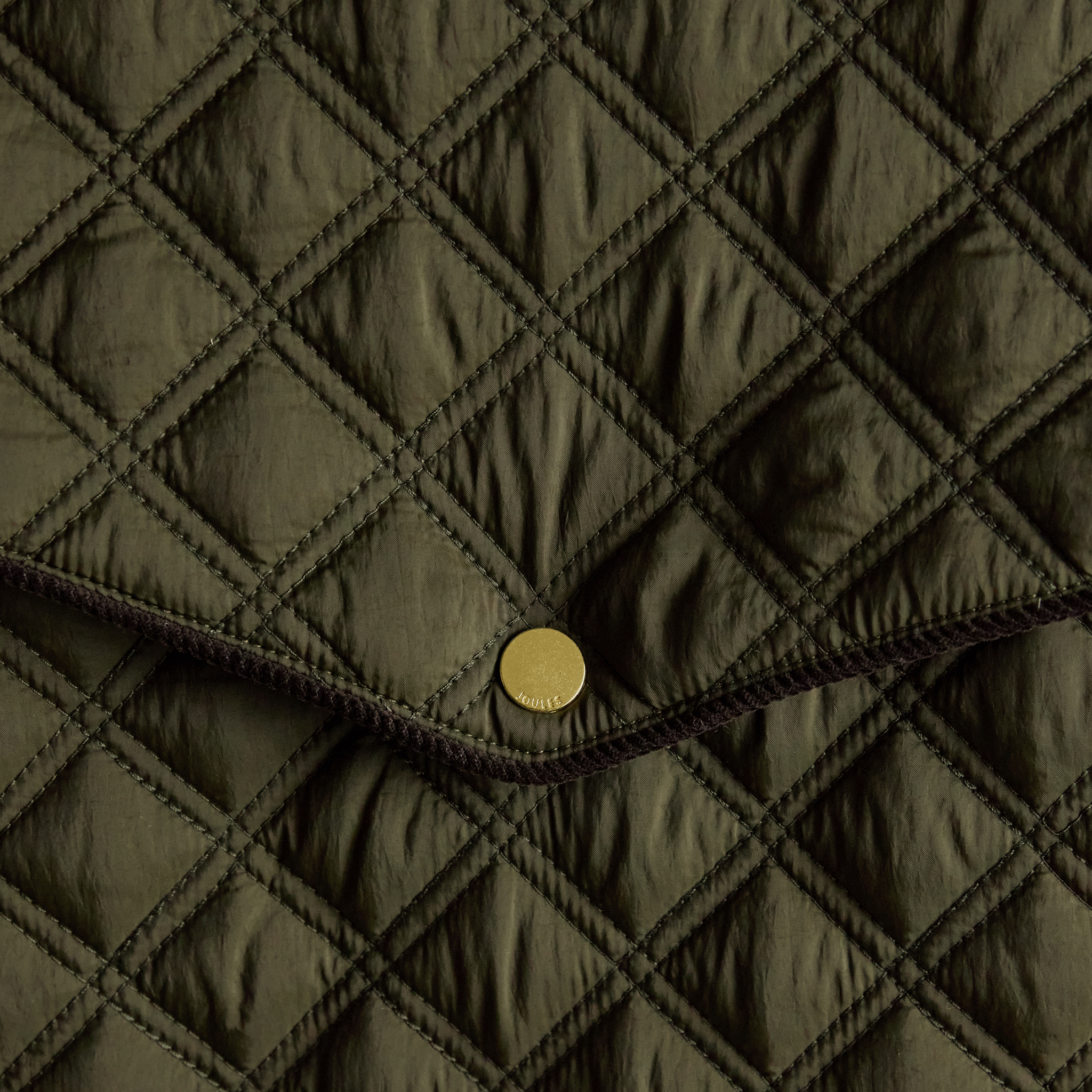 Joules Beatrix Showerproof Diamond Quilted Coat Khaki Green