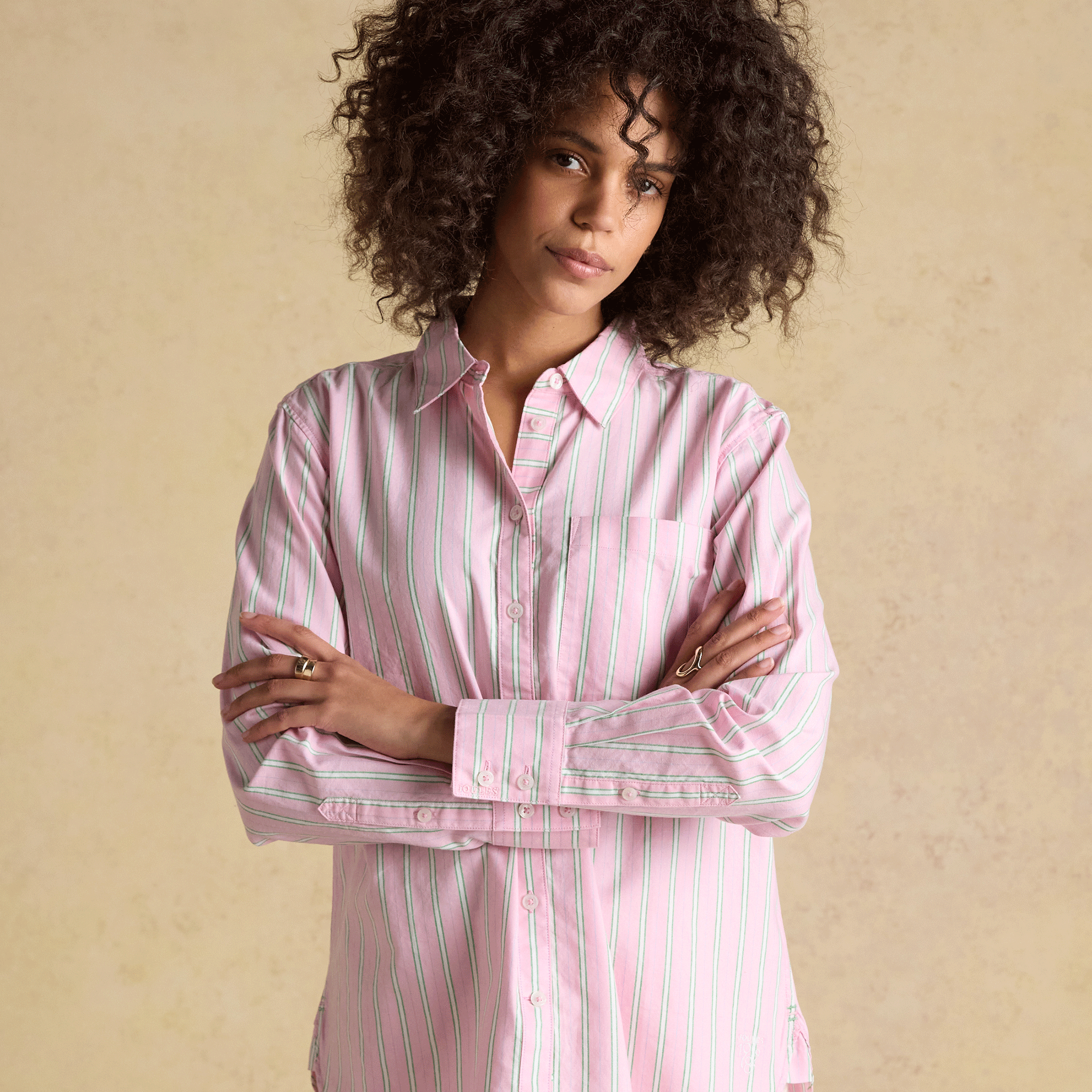 Joules Boyfriend Oxford Shirt in Pink Stripe