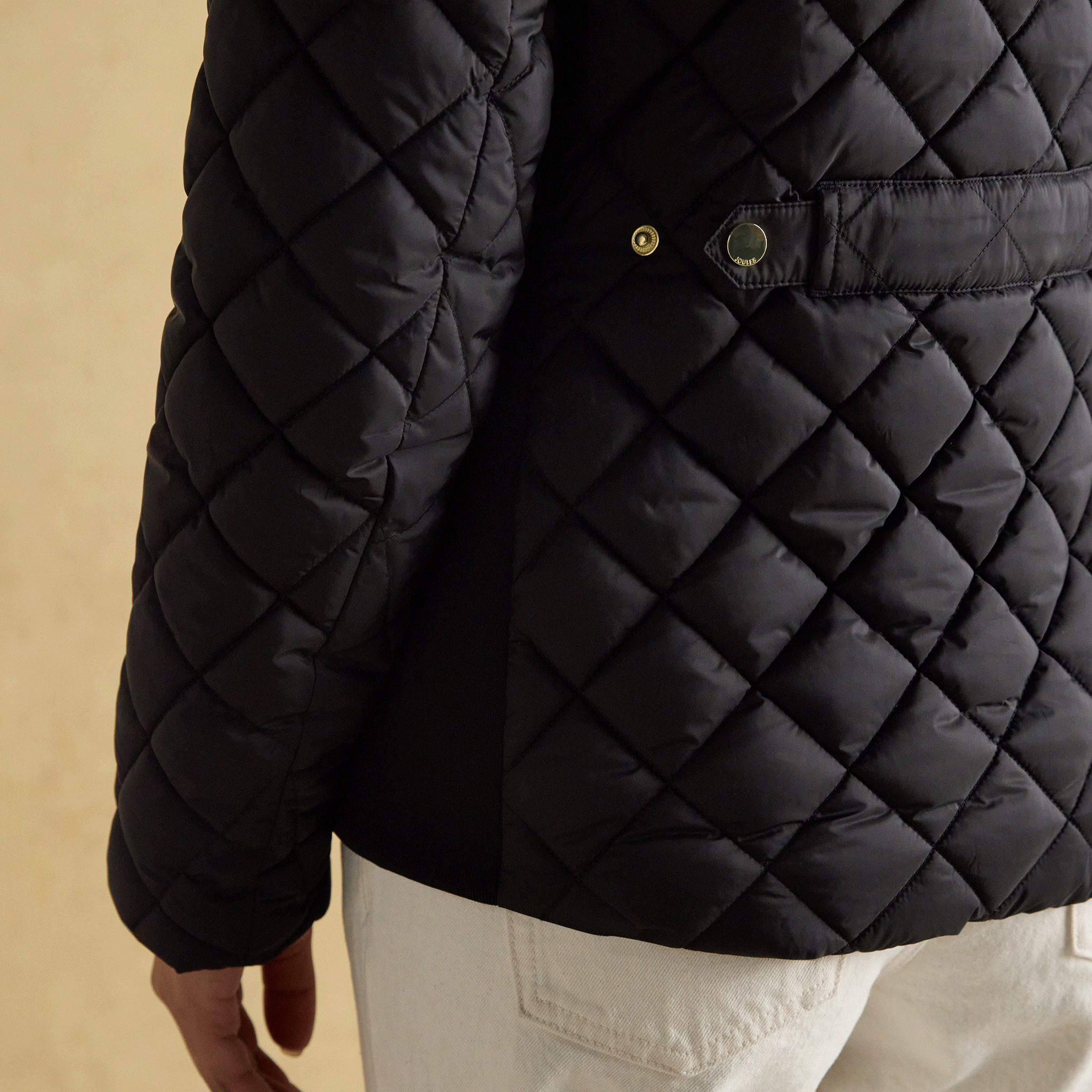 Joules Braemar Luxe Showerproof Diamond Quilted Coat Black