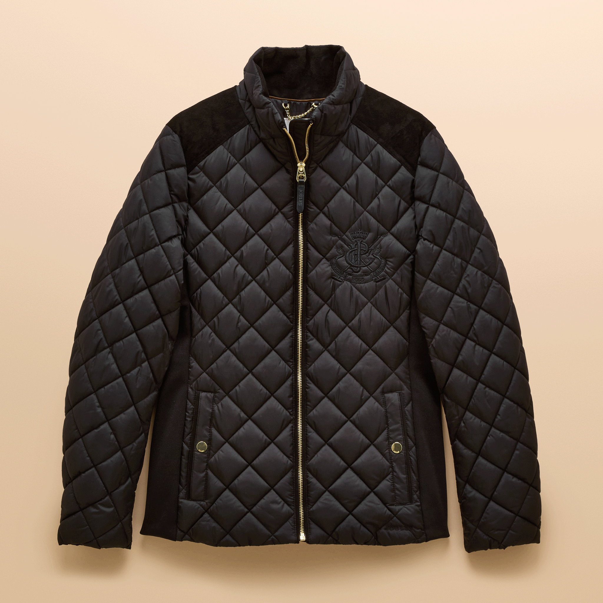 Joules Braemar Luxe Showerproof Diamond Quilted Coat Black