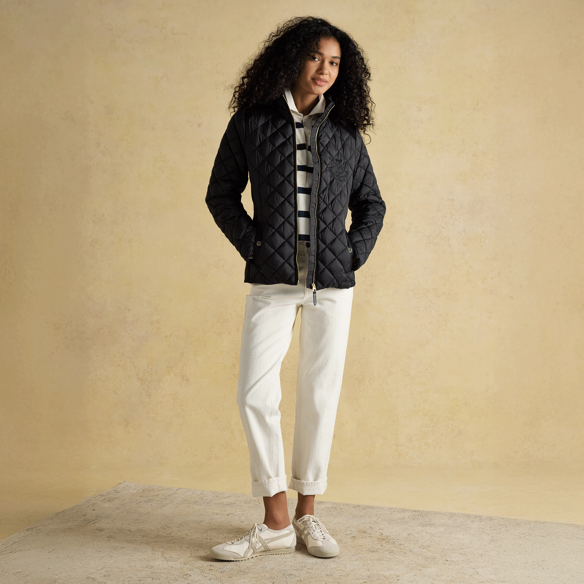 Joules Braemar Luxe Showerproof Diamond Quilted Coat Black