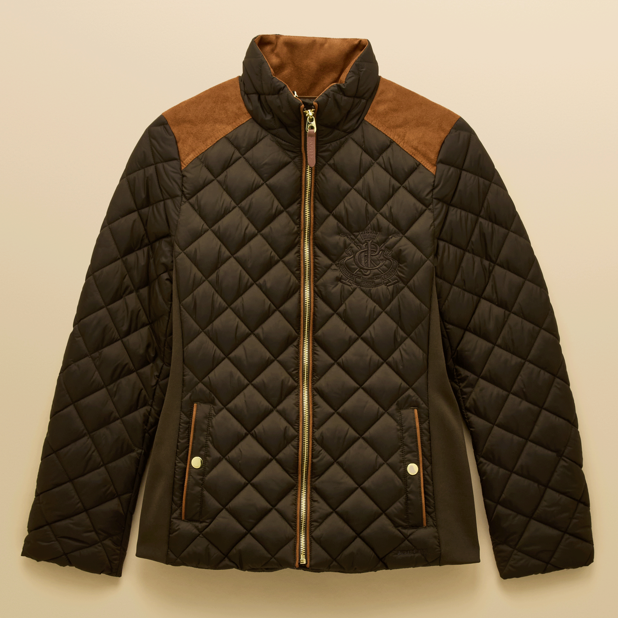 Joules Braemar Luxe Showerproof Diamond Quilted Coat Khaki Green