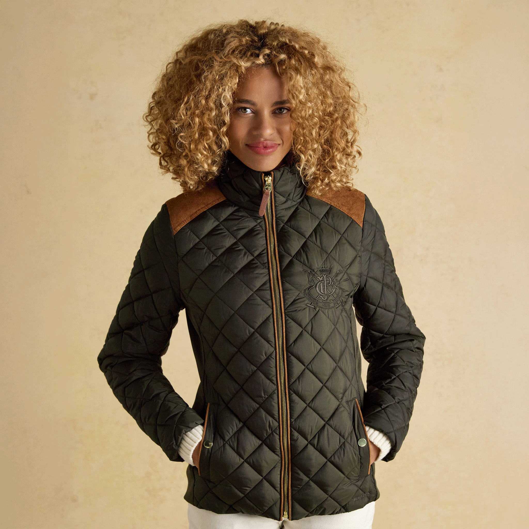 Joules Braemar Luxe Showerproof Diamond Quilted Coat Khaki Green