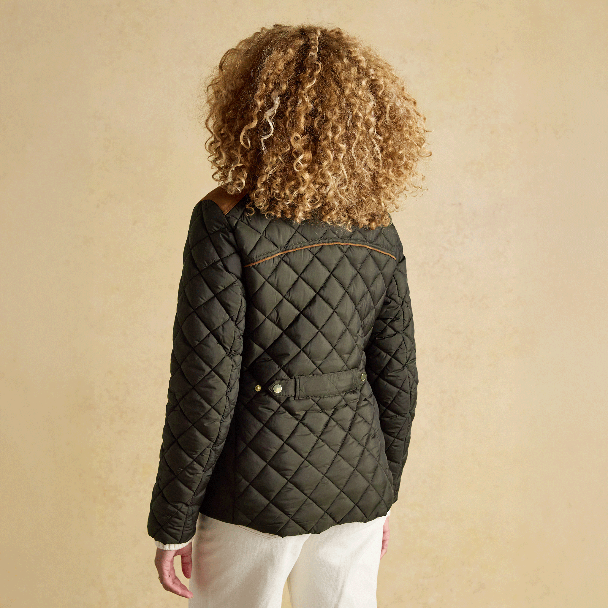 Joules Braemar Luxe Showerproof Diamond Quilted Coat Khaki Green