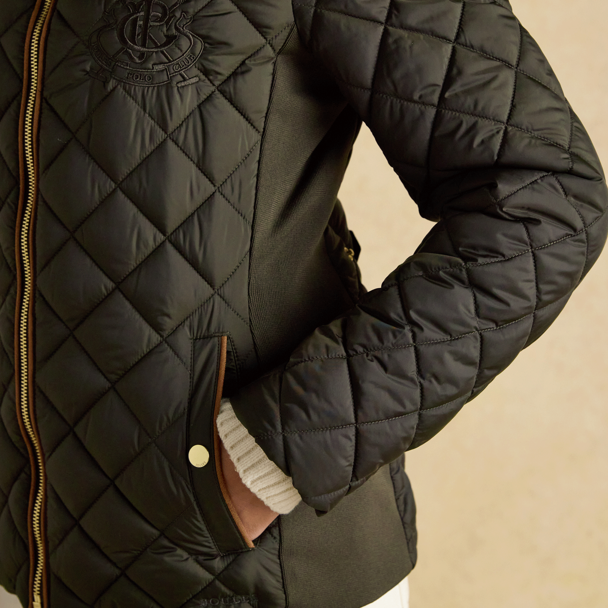 Joules Braemar Luxe Showerproof Diamond Quilted Coat Khaki Green