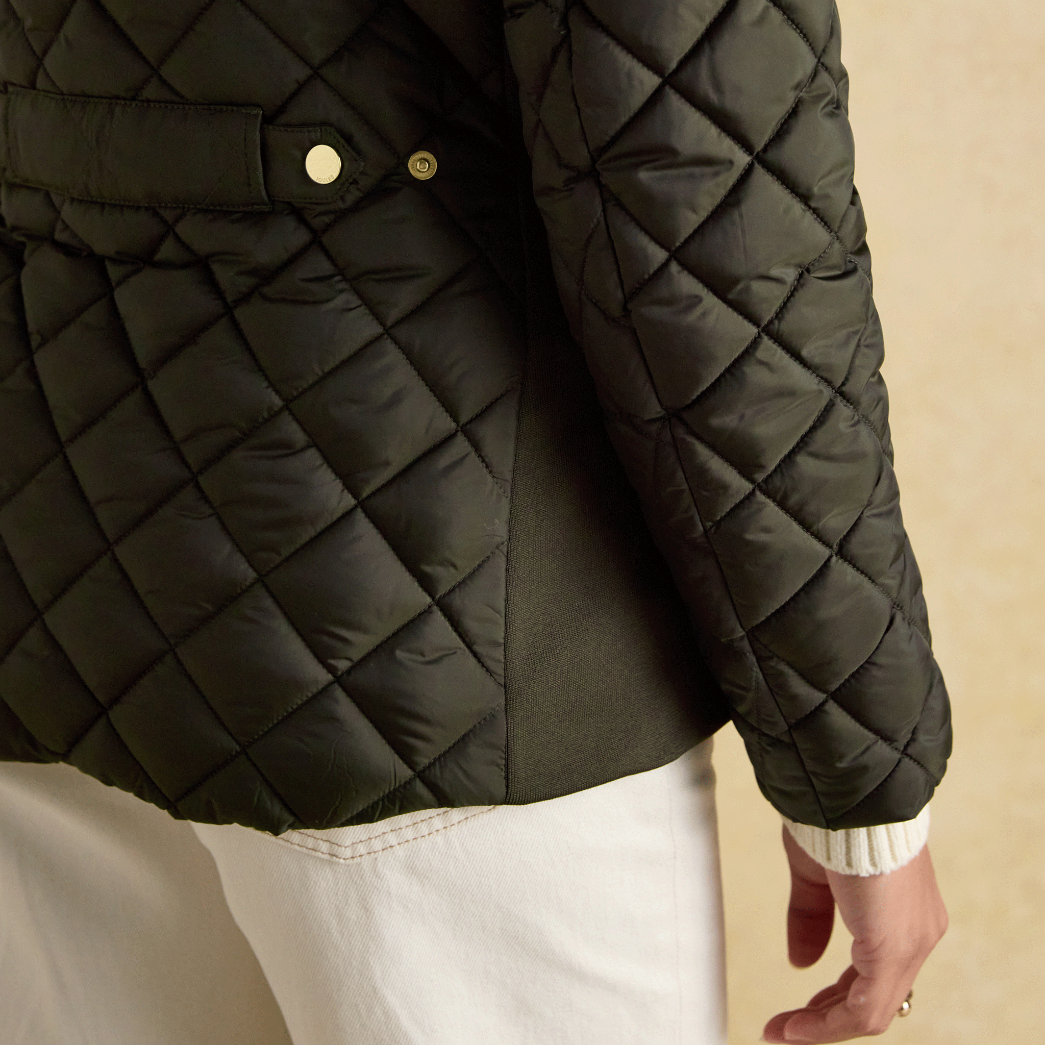 Joules Braemar Luxe Showerproof Diamond Quilted Coat Khaki Green