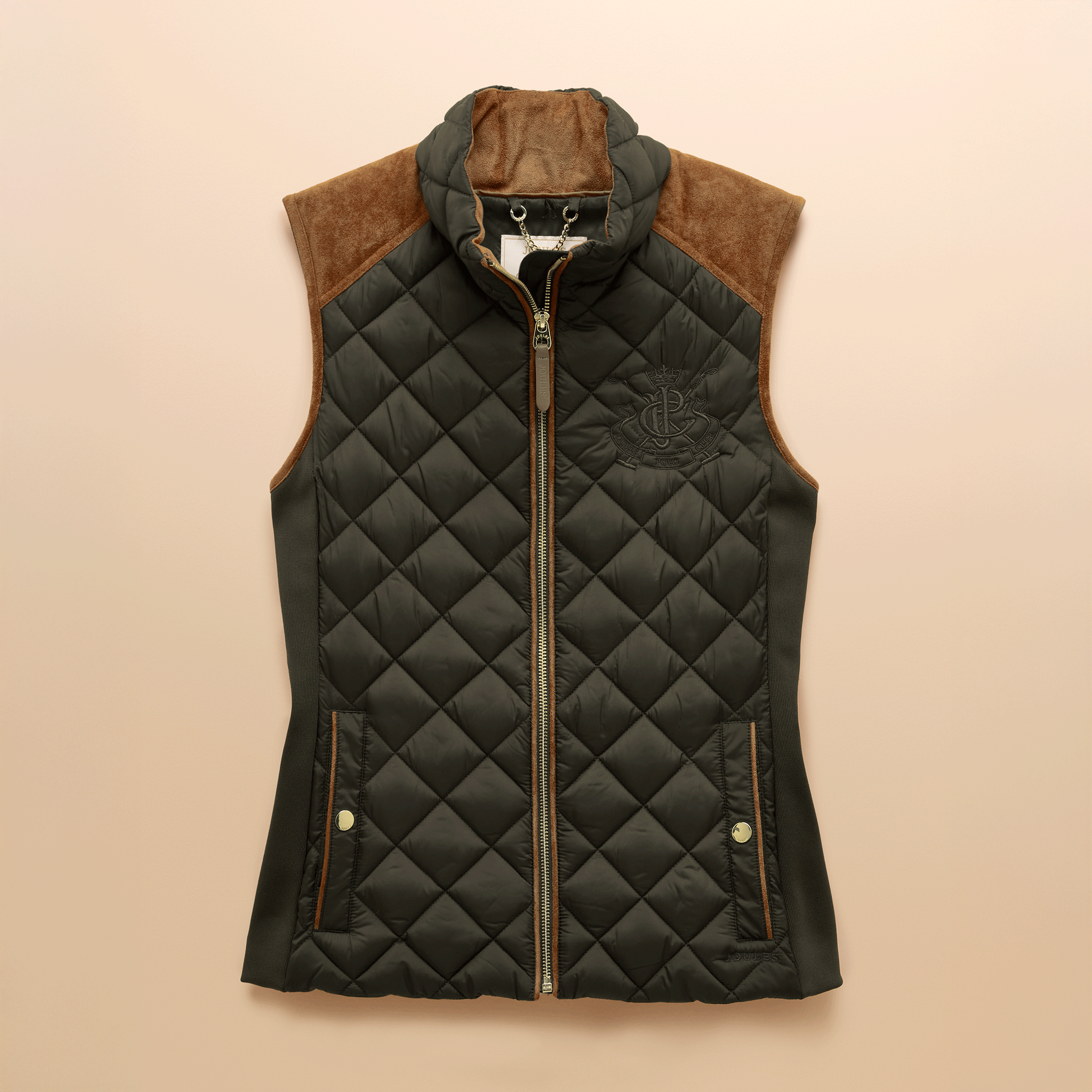 Joules Braemar Luxe Showerproof Diamond Quilted Gilet Khaki Green