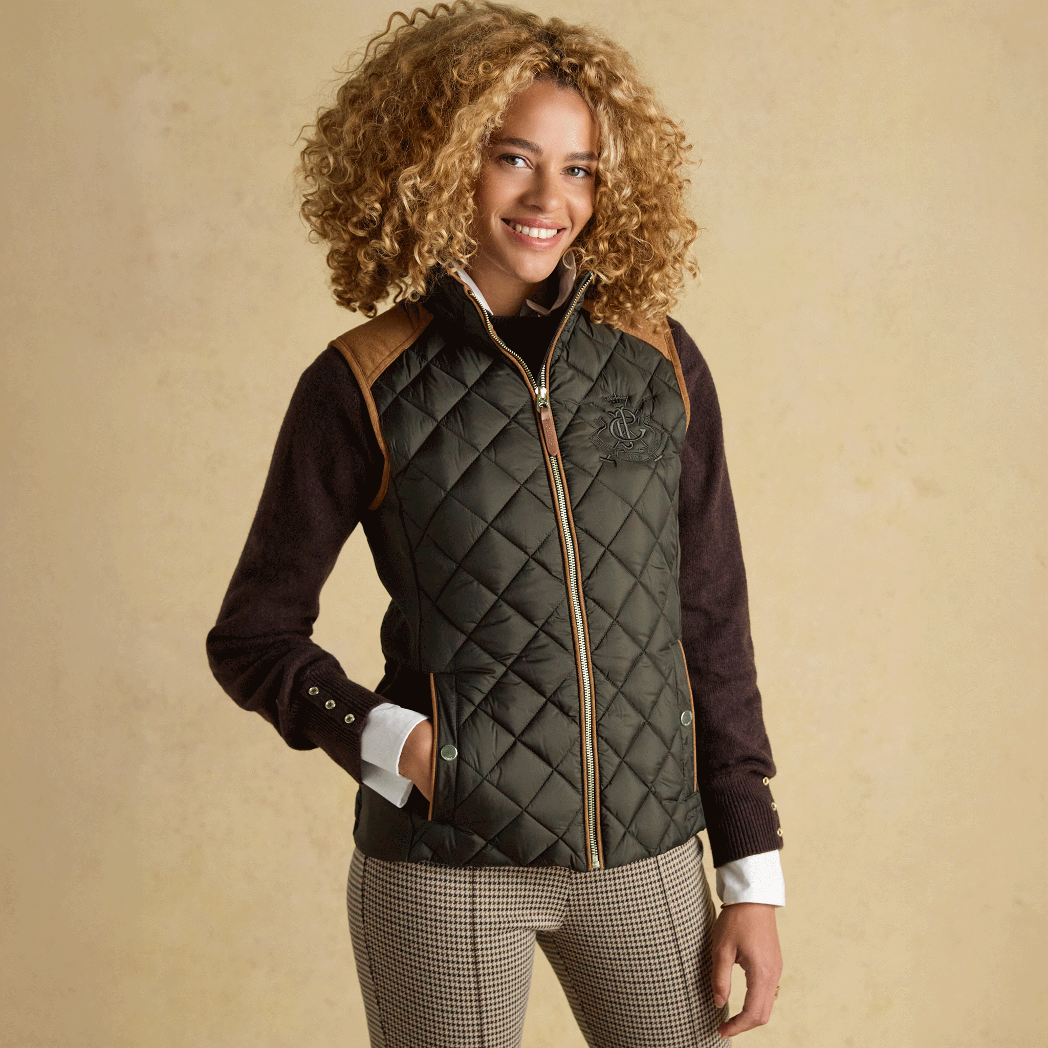 Joules Braemar Luxe Showerproof Diamond Quilted Gilet Khaki Green
