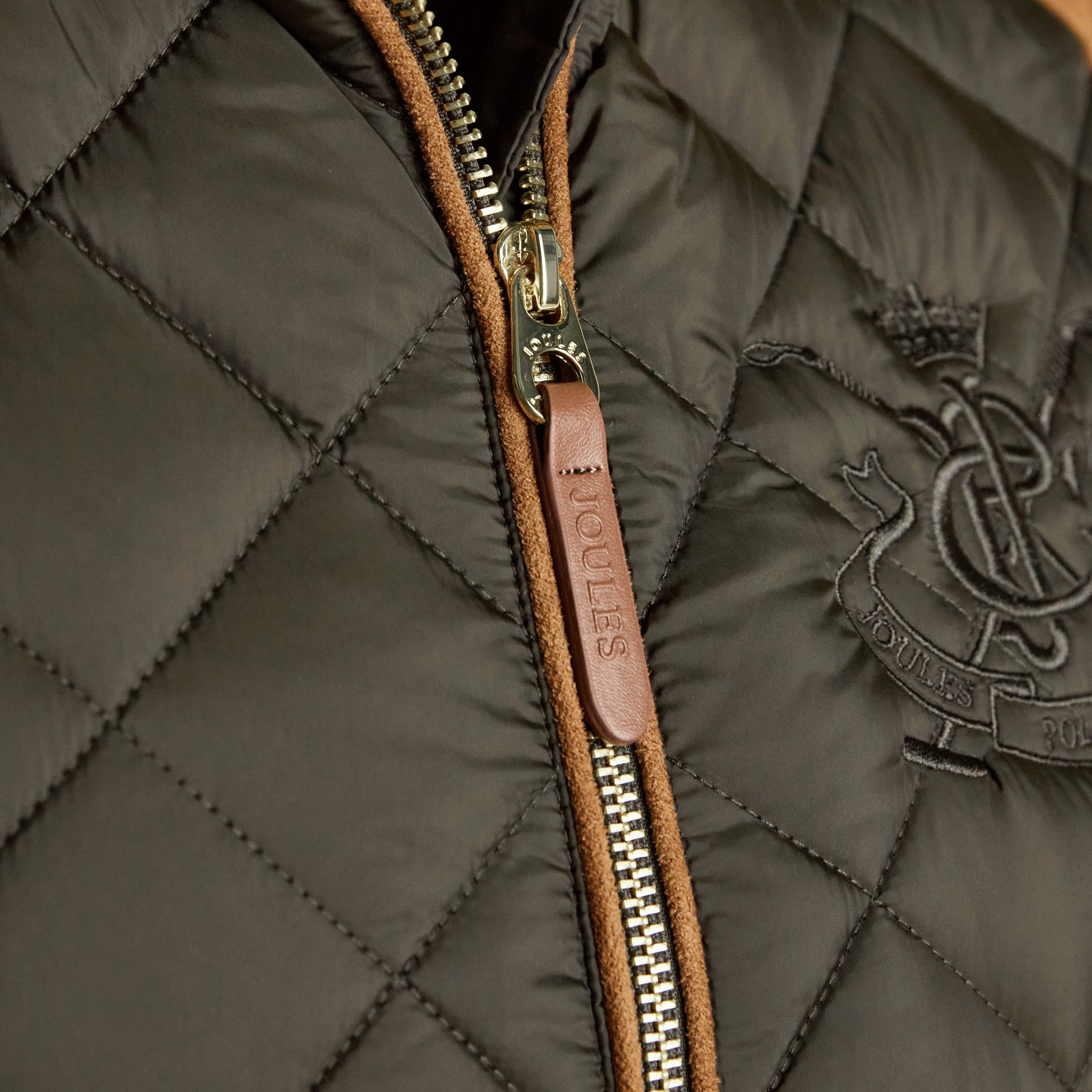 Joules Braemar Luxe Showerproof Diamond Quilted Gilet Khaki Green