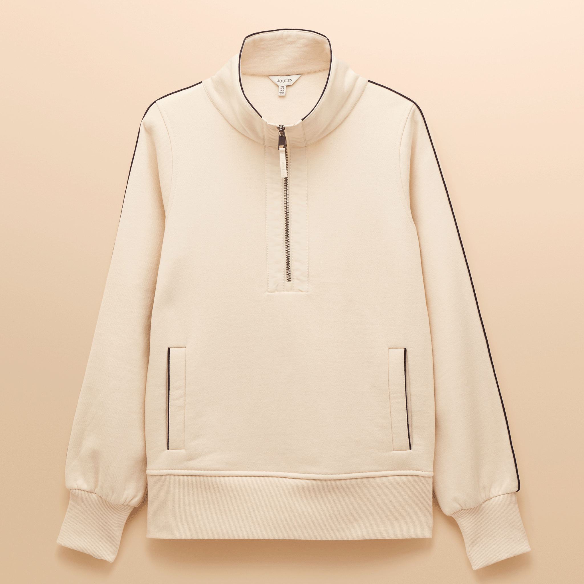 Joules Bronte Funnel Neck Quarter Zip Cotton Sweatshirt Cream