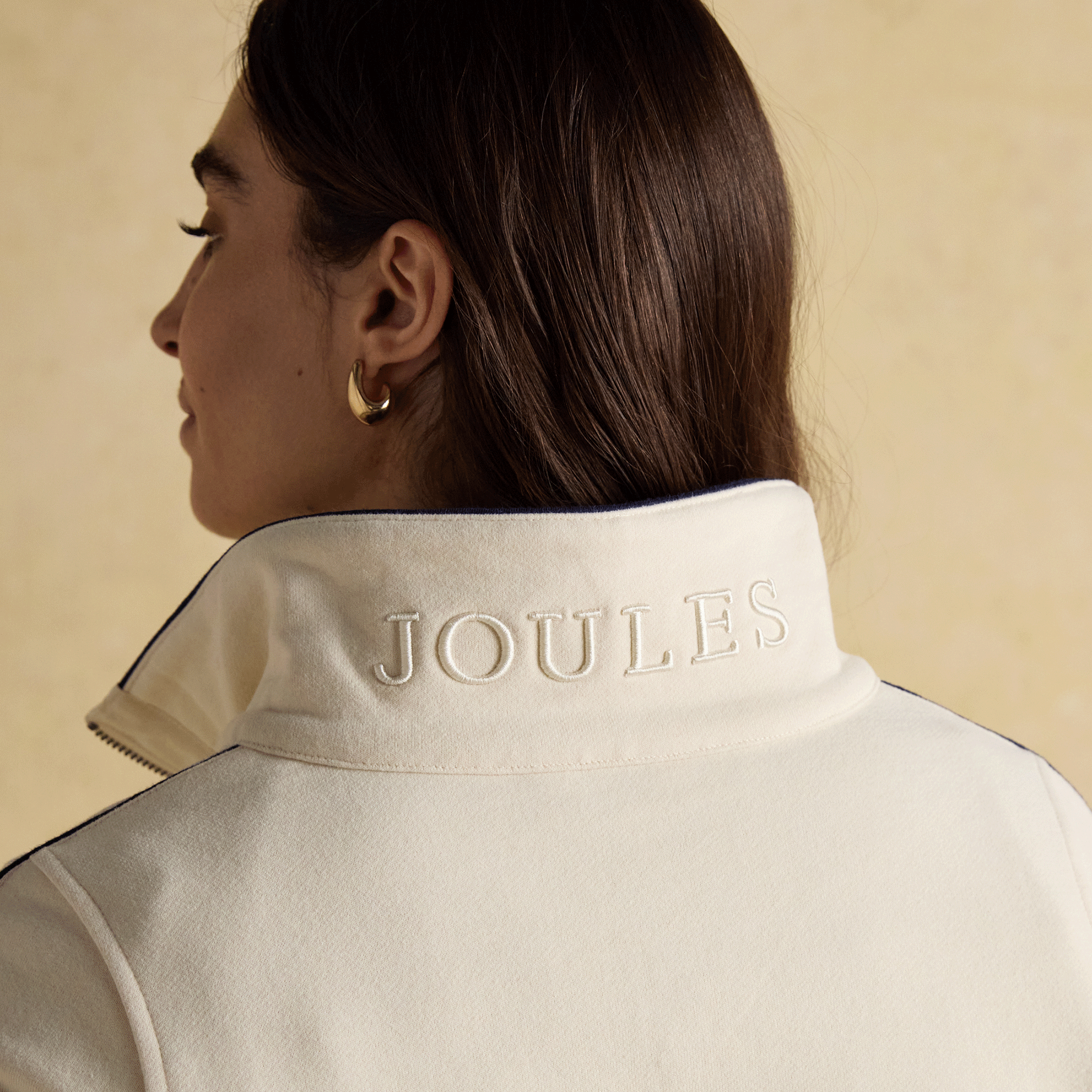 Joules Bronte Funnel Neck Quarter Zip Cotton Sweatshirt Cream