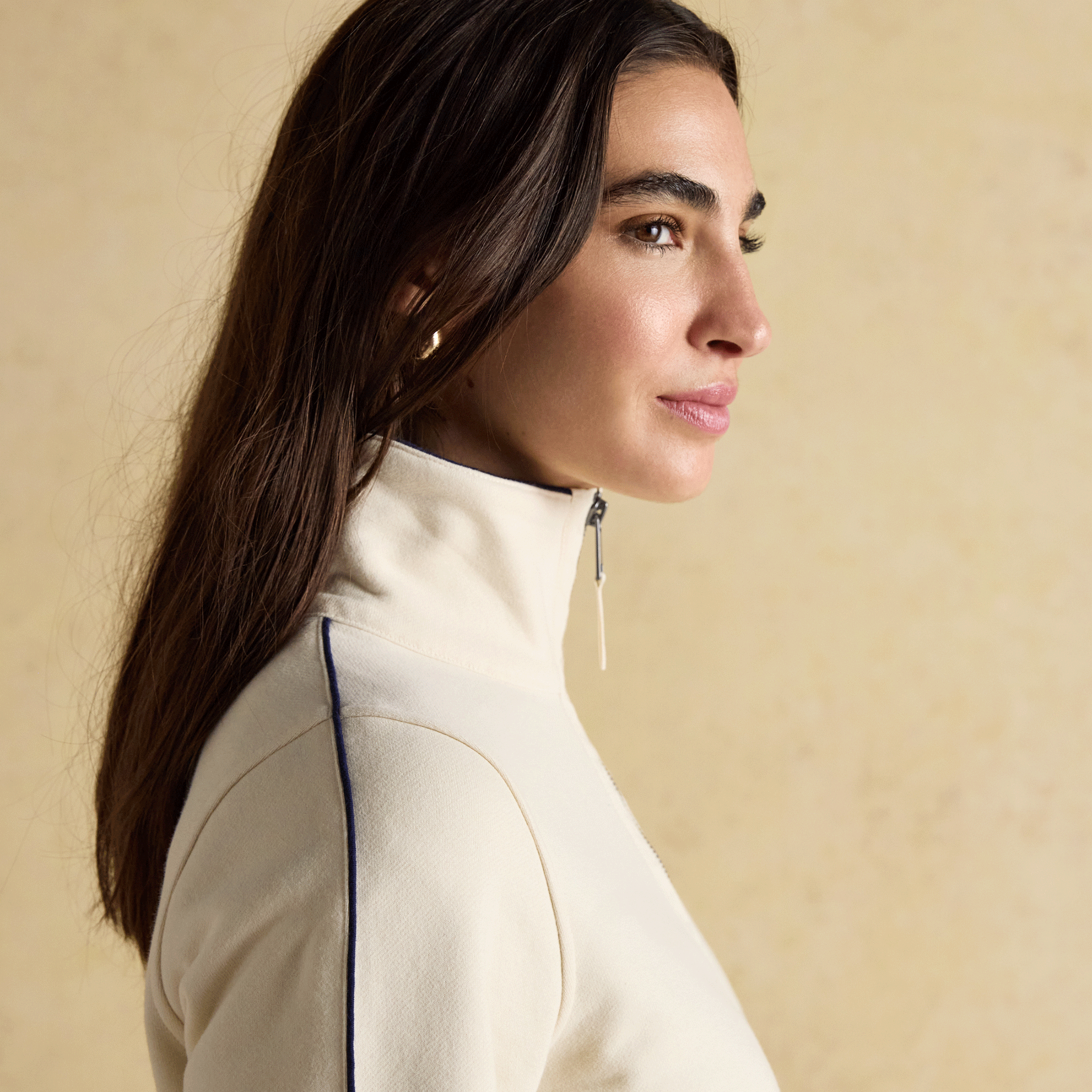 Joules Bronte Funnel Neck Quarter Zip Cotton Sweatshirt Cream