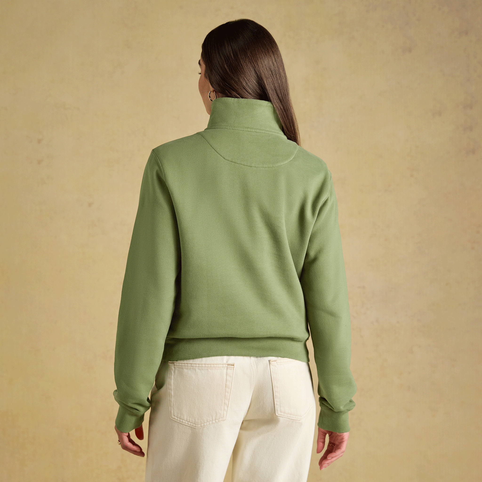 Joules Brushed Back Embroidered Quarter Zip Sweatshirt Olive Green