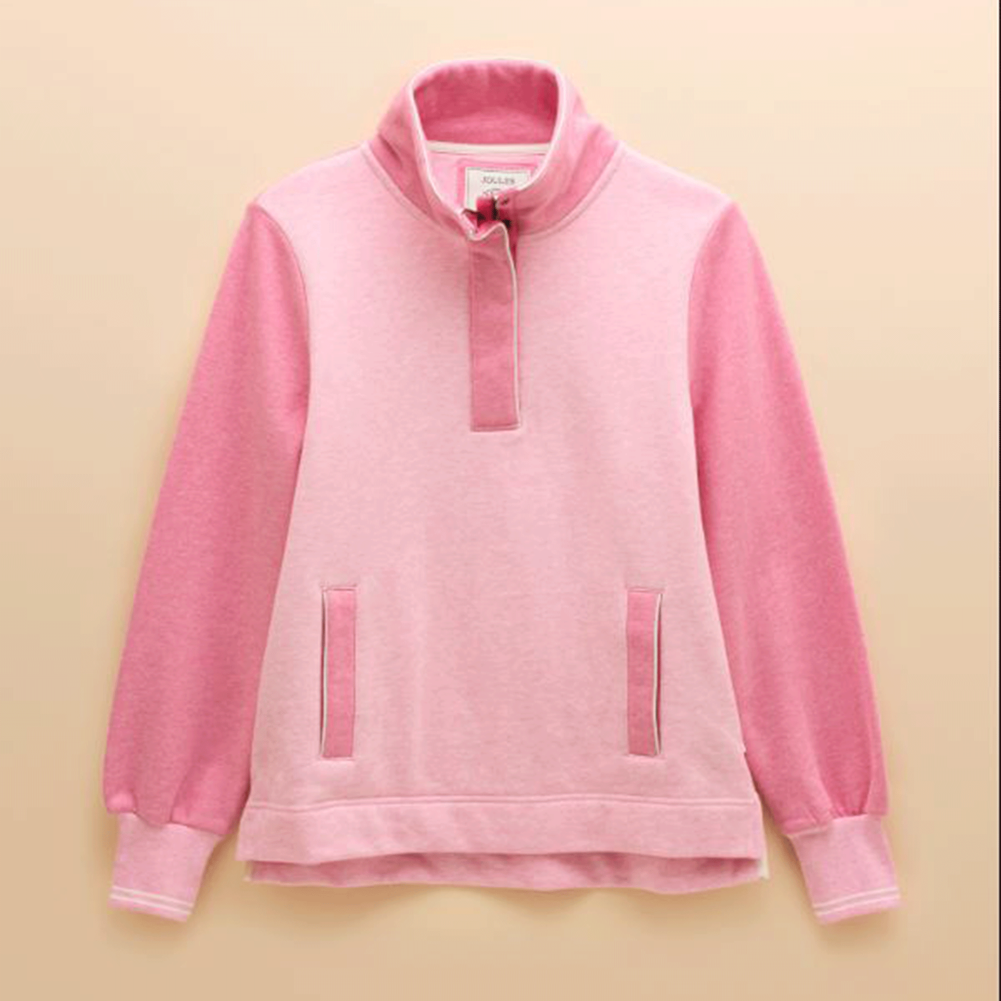 Joules Burnham Pink Cotton Funnel Neck Quarter Zip Sweatshirt