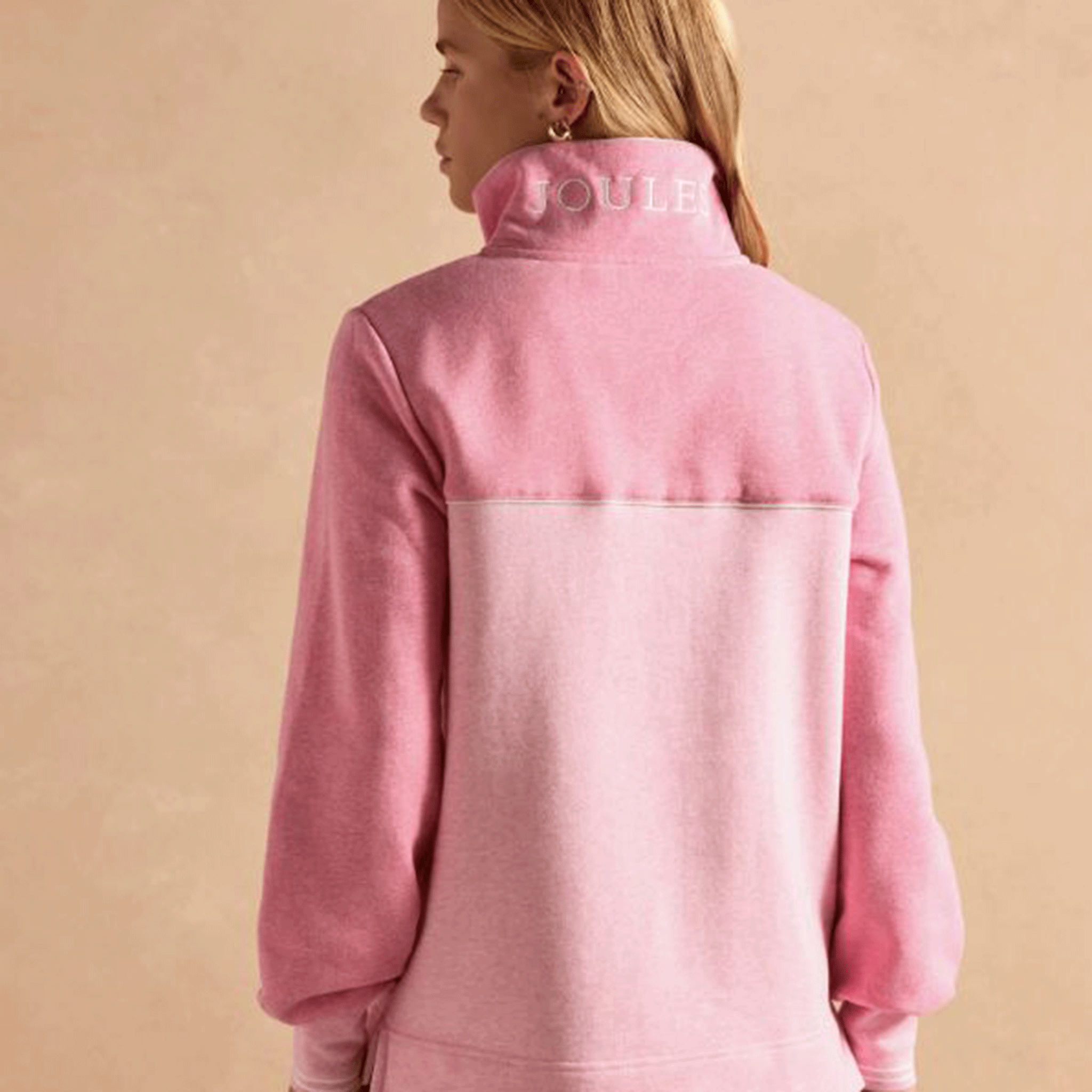 Joules Burnham Pink Cotton Funnel Neck Quarter Zip Sweatshirt