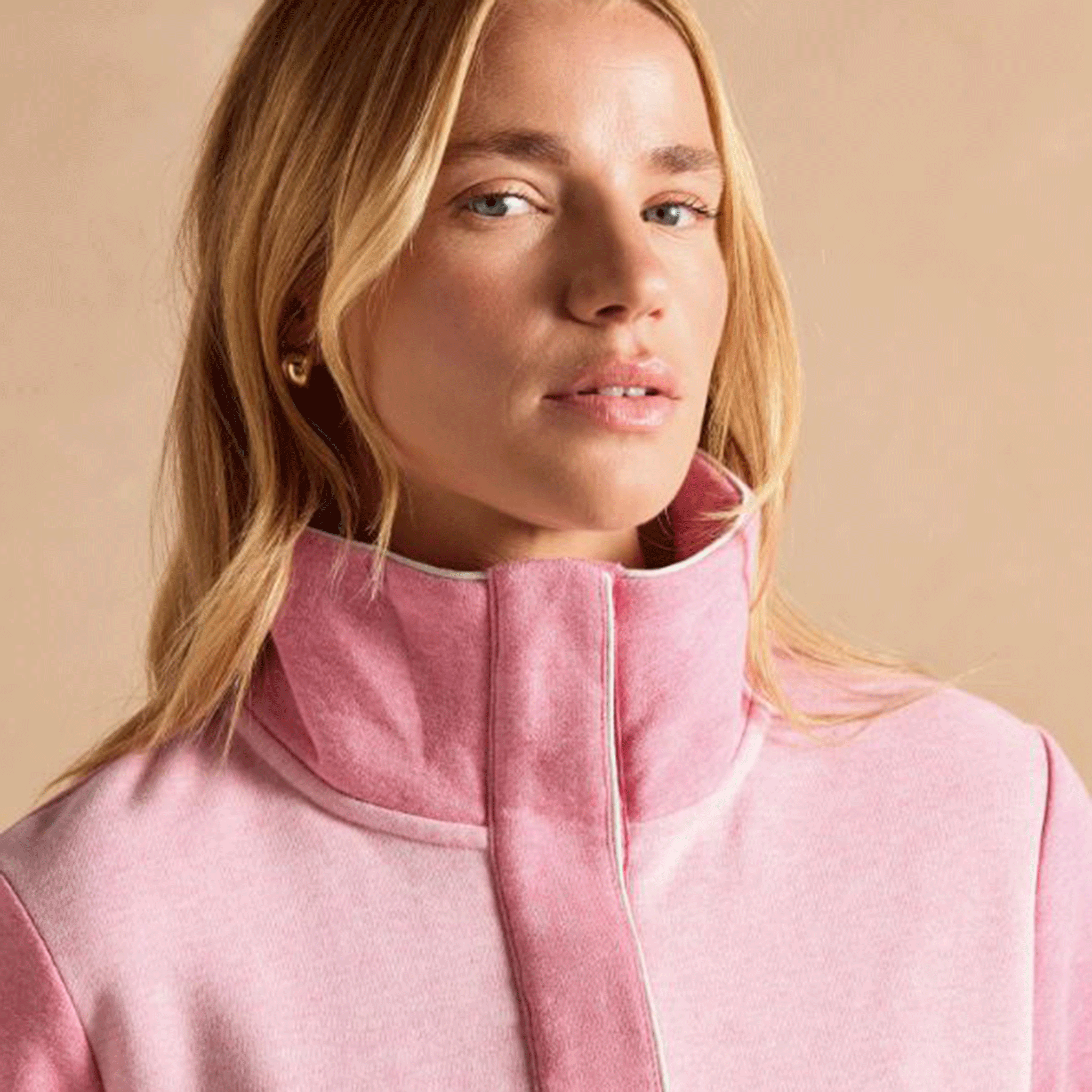 Joules Burnham Pink Cotton Funnel Neck Quarter Zip Sweatshirt