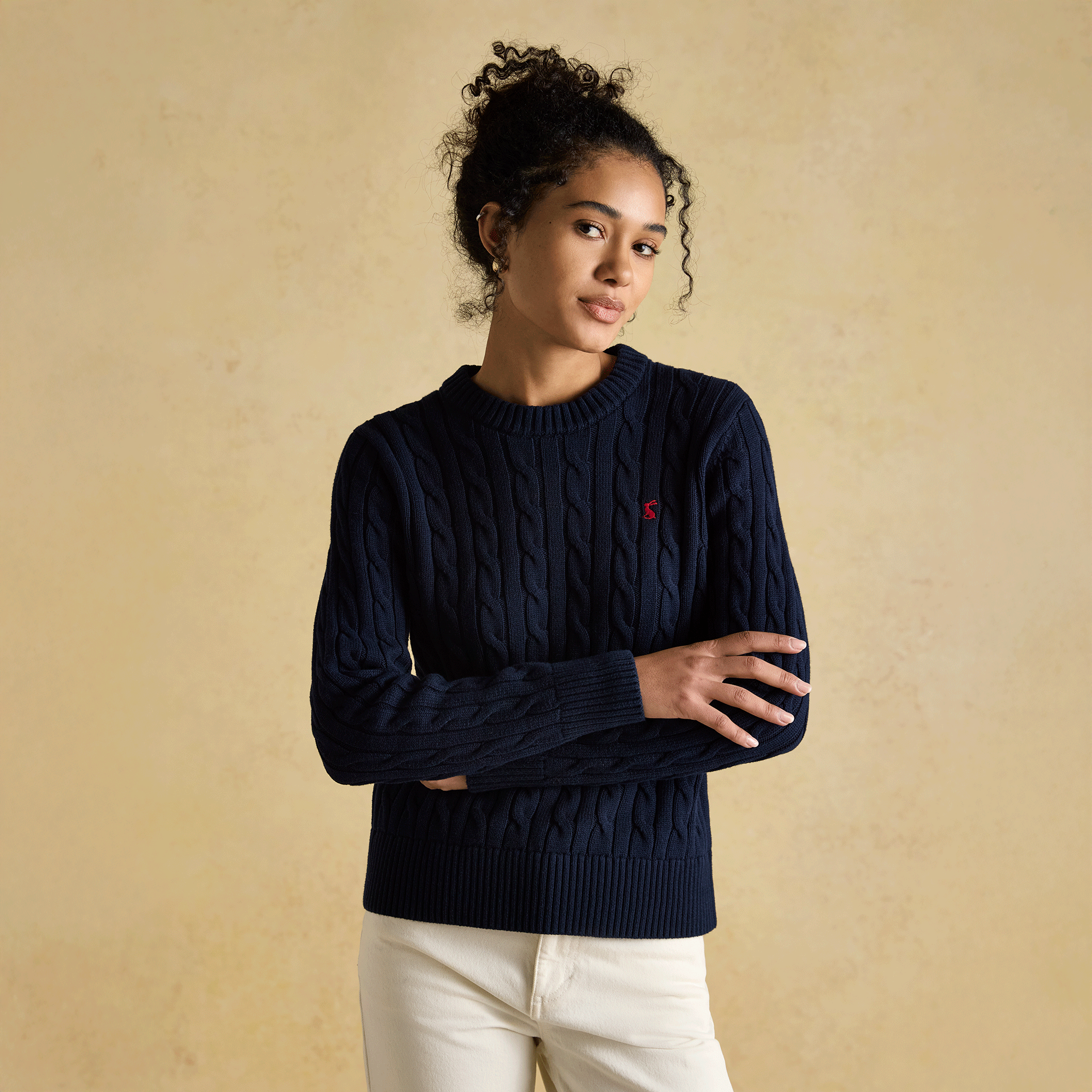 Joules Classic Cable Cotton Crew Neck Jumper Navy