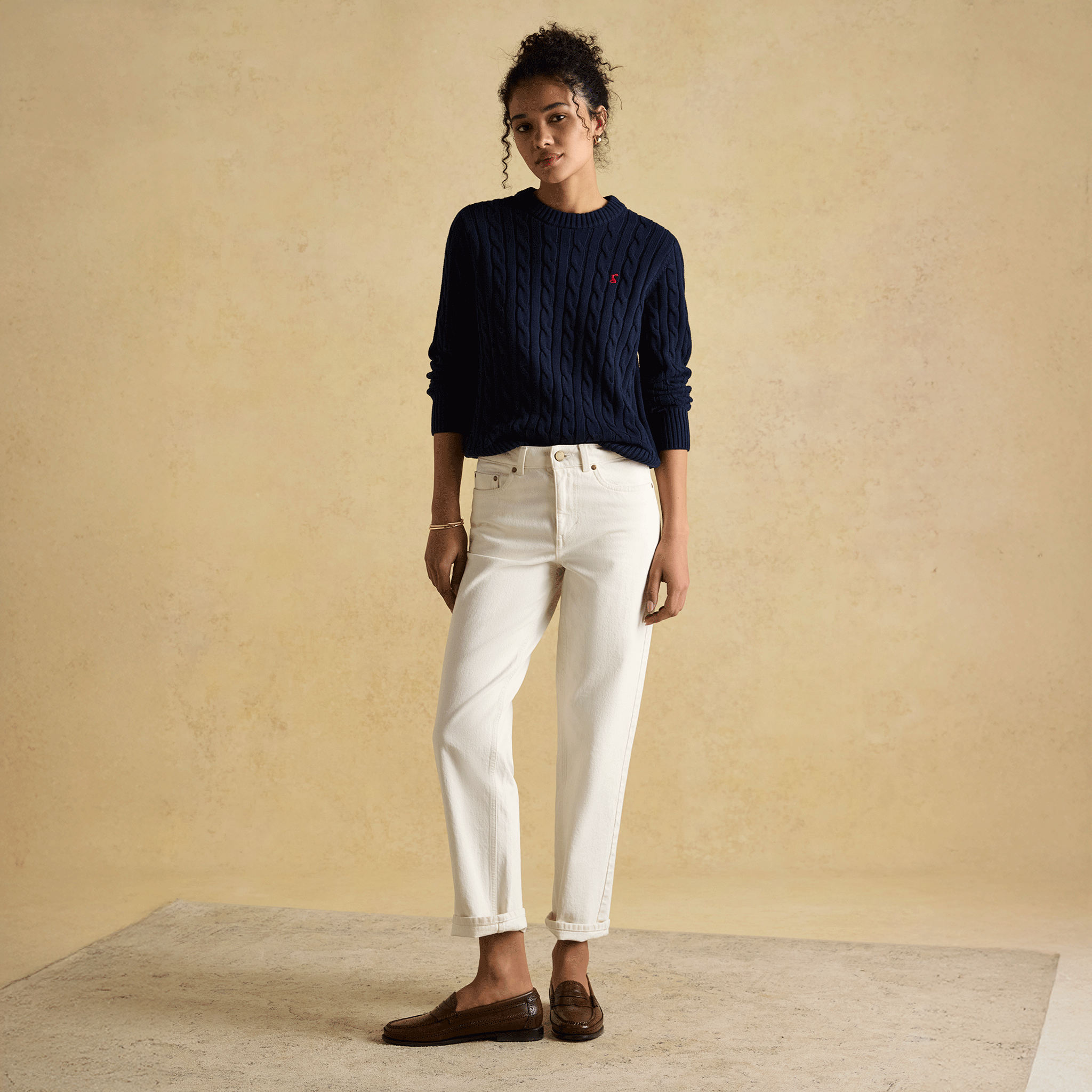 Joules Classic Cable Cotton Crew Neck Jumper Navy