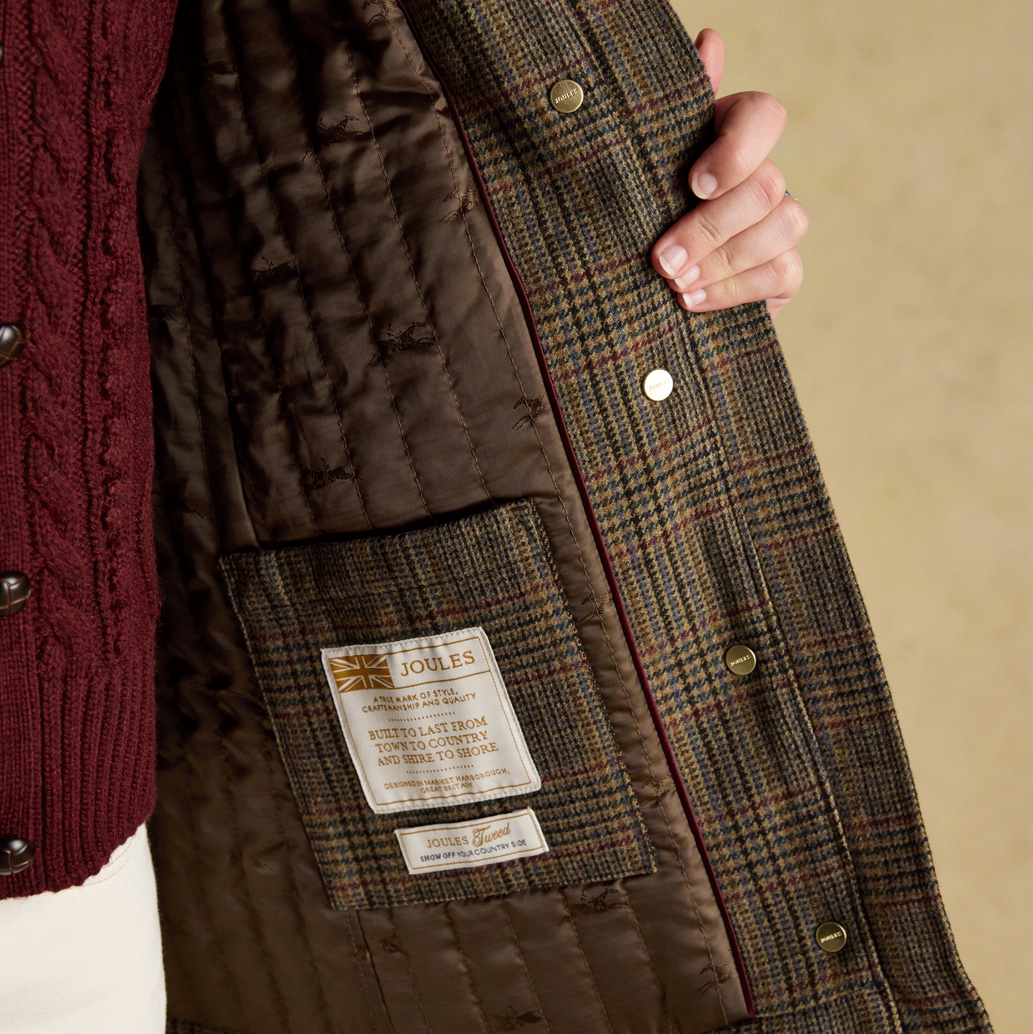 Joules Contemporary Fieldcoat Brown Check-Roston Tweed