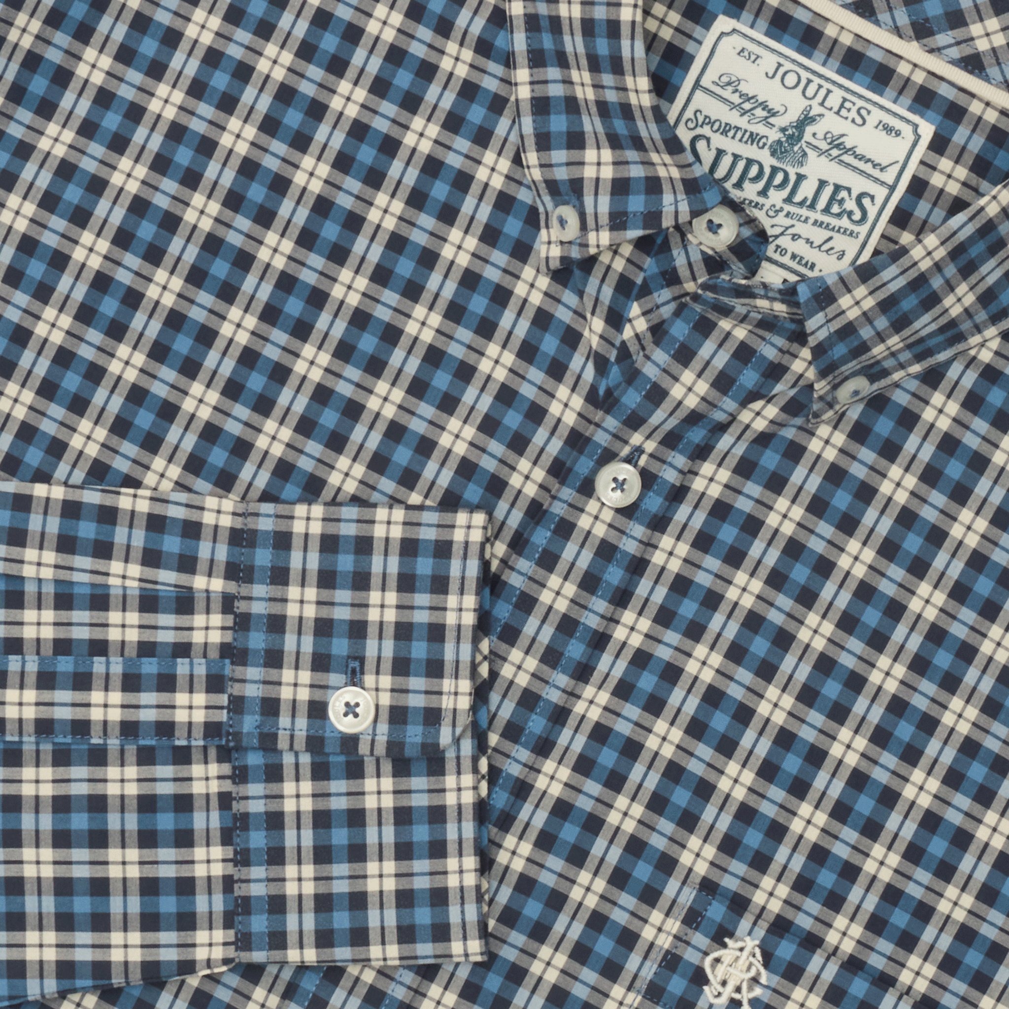 Joules Cotton Poplin Men's Checked Shirt Blue