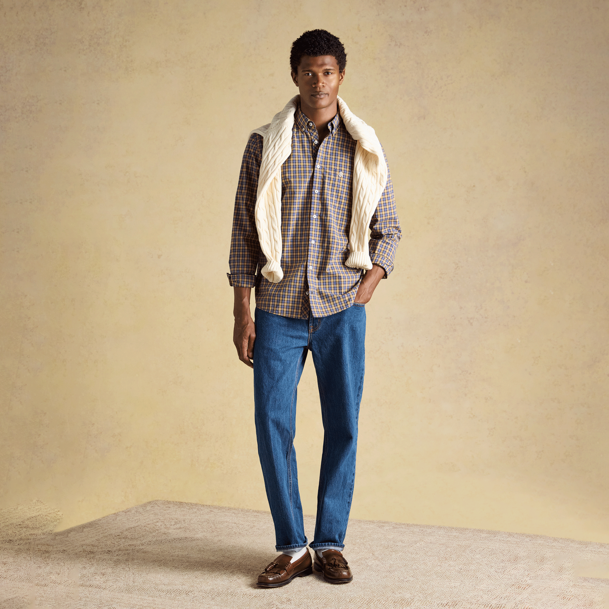 Joules Cotton Poplin Men's Checked Shirt Blue-Yellow