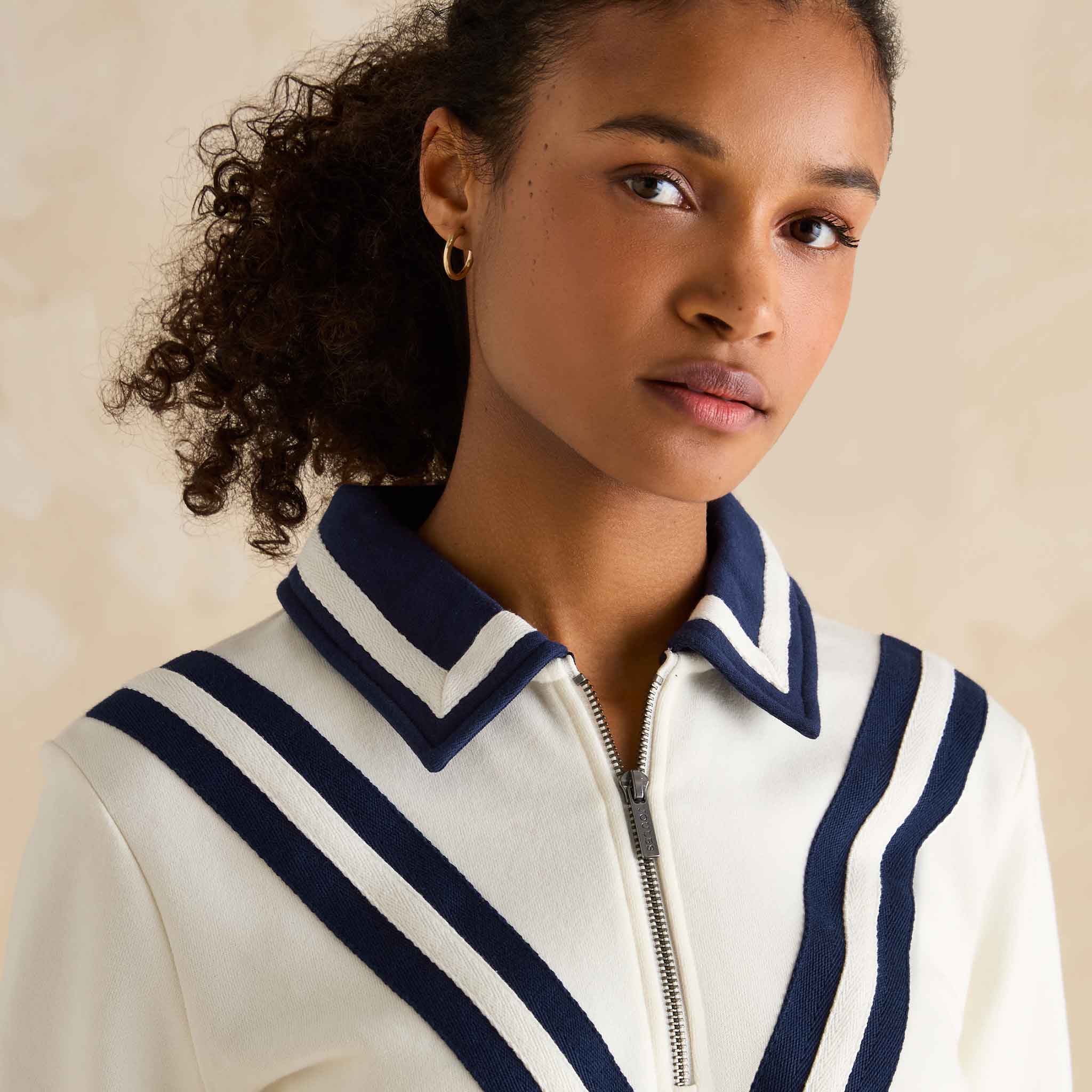 Joules Dawlish Quarter Zip Cotton Sweatshirt Cream