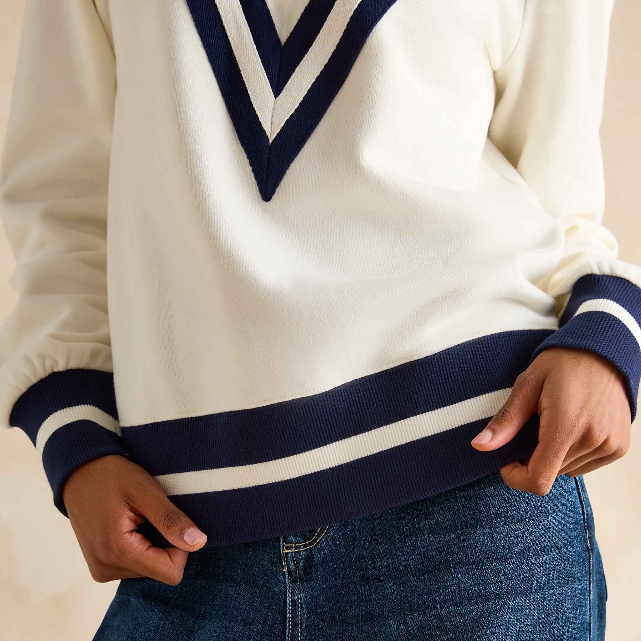 Joules Dawlish Quarter Zip Cotton Sweatshirt Cream