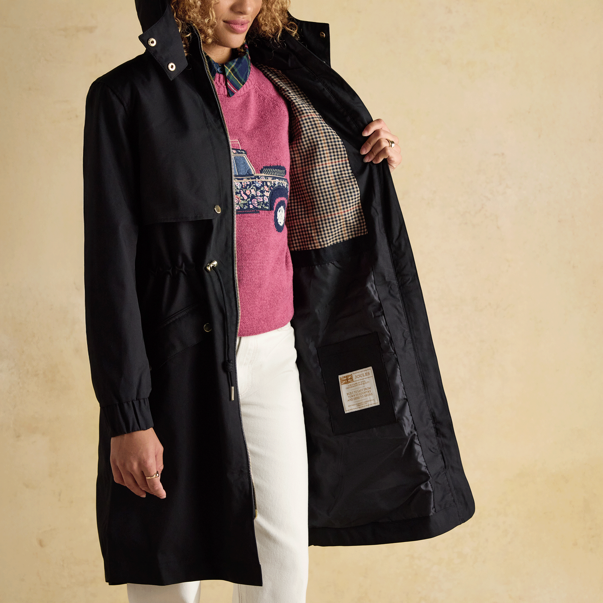 Joules Elbridge Black Waterproof Coat with Hood