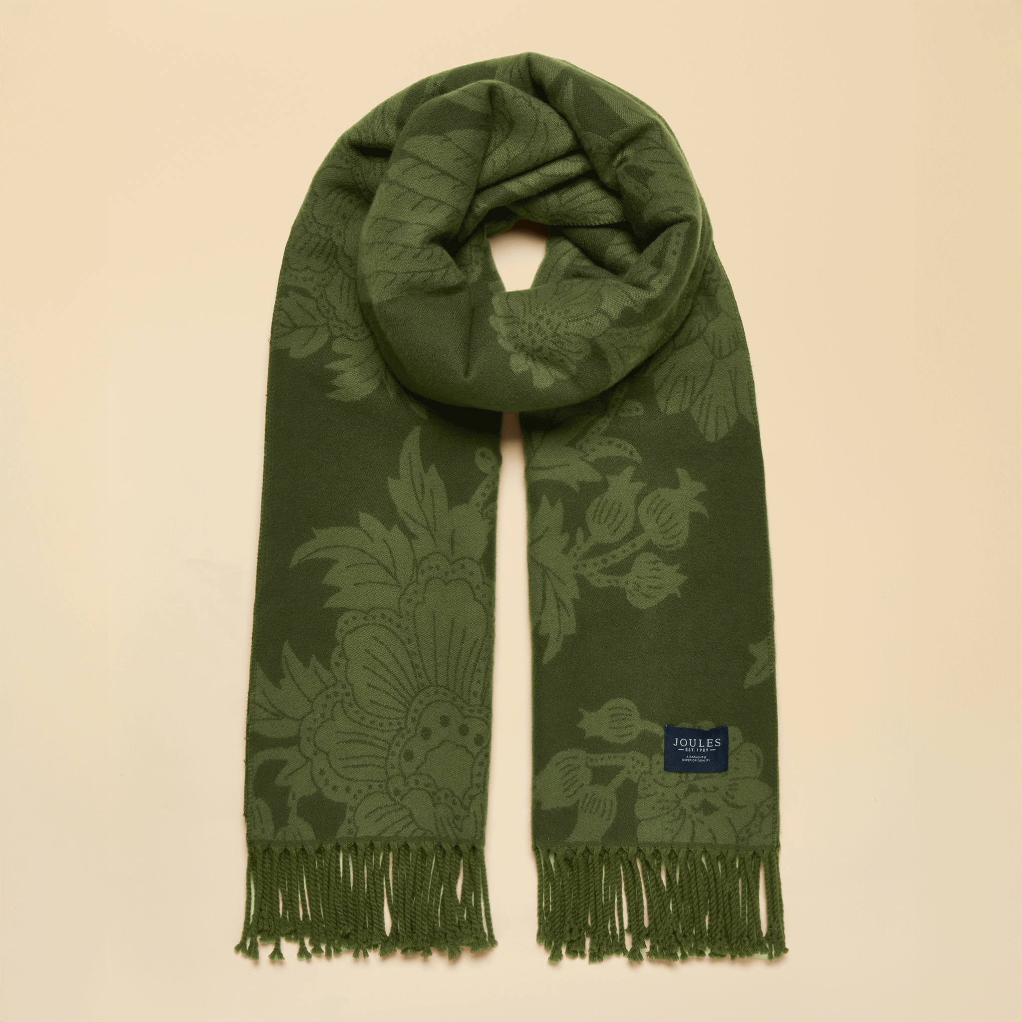 Joules Elissa Double-Sided Jacquard Patterned Scarf Khaki Green