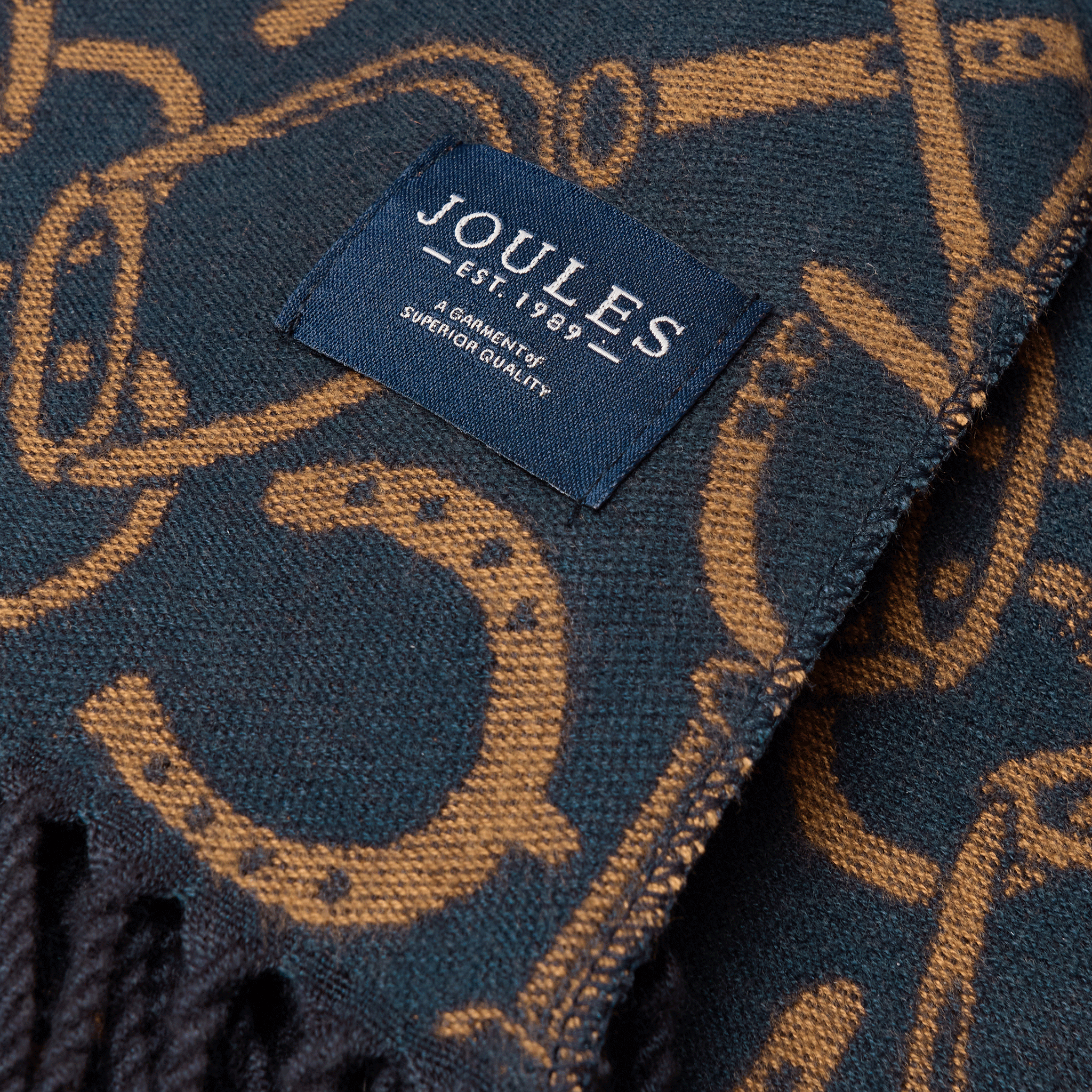 Joules Elissa Double-Sided Jacquard Patterned Scarf Navy-Tan