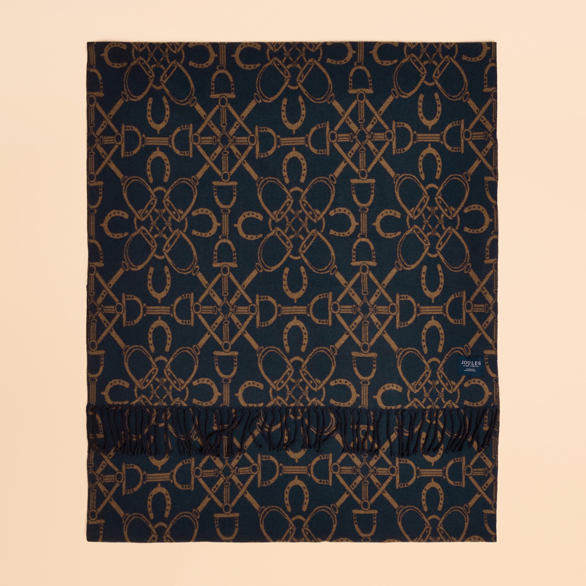 Joules Elissa Double-Sided Jacquard Patterned Scarf Navy-Tan