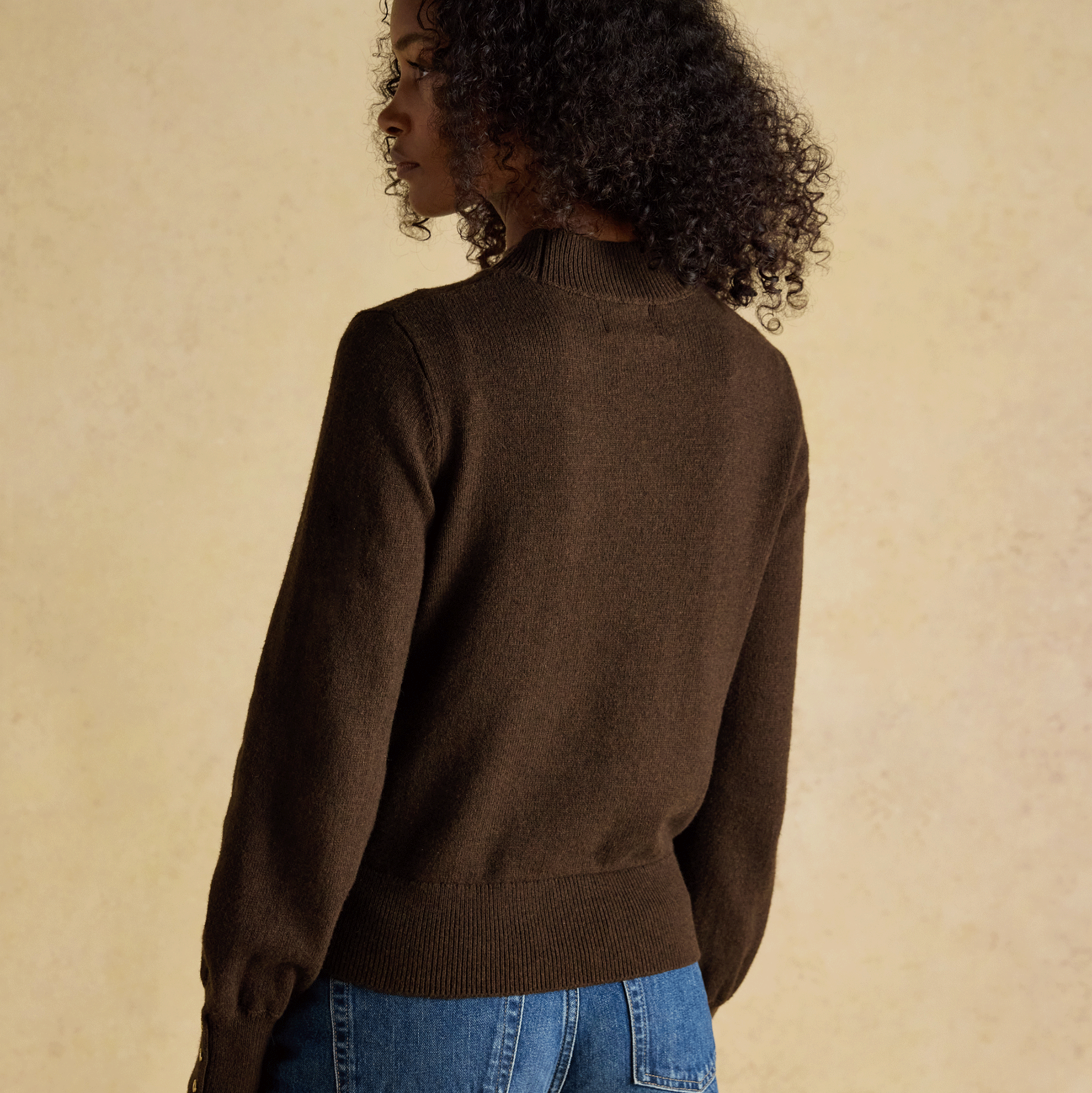 Joules Enid Cotton-Rich High Neck Jumper Chocolate Brown