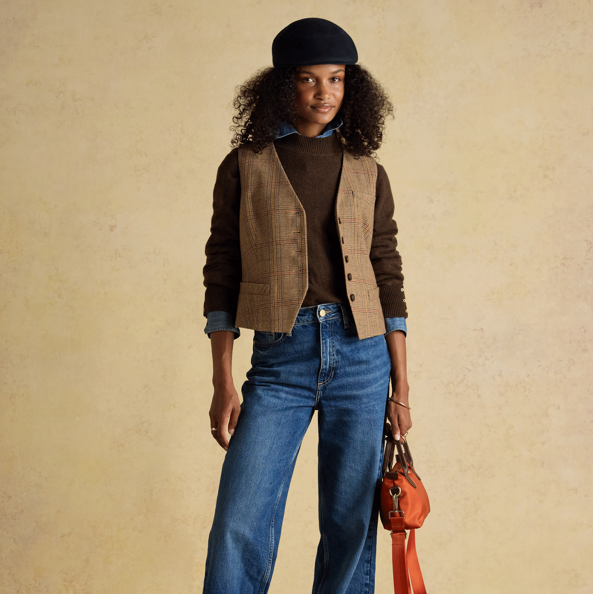 Joules Enid Cotton-Rich High Neck Jumper Chocolate Brown