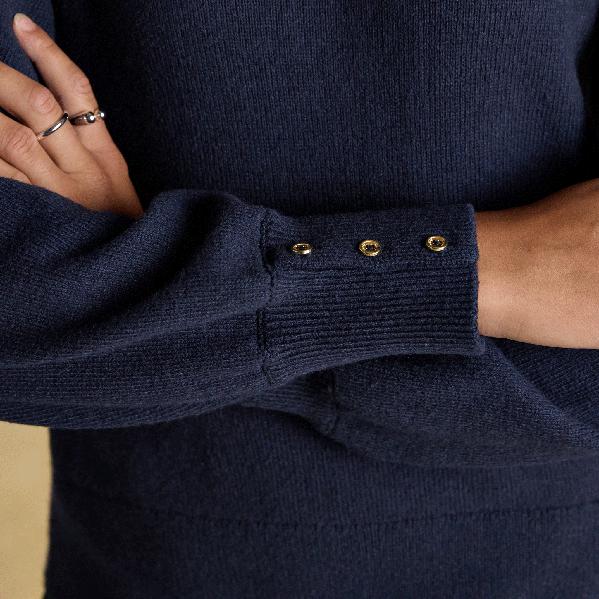 Joules Enid Cotton-Rich High Neck Jumper Navy