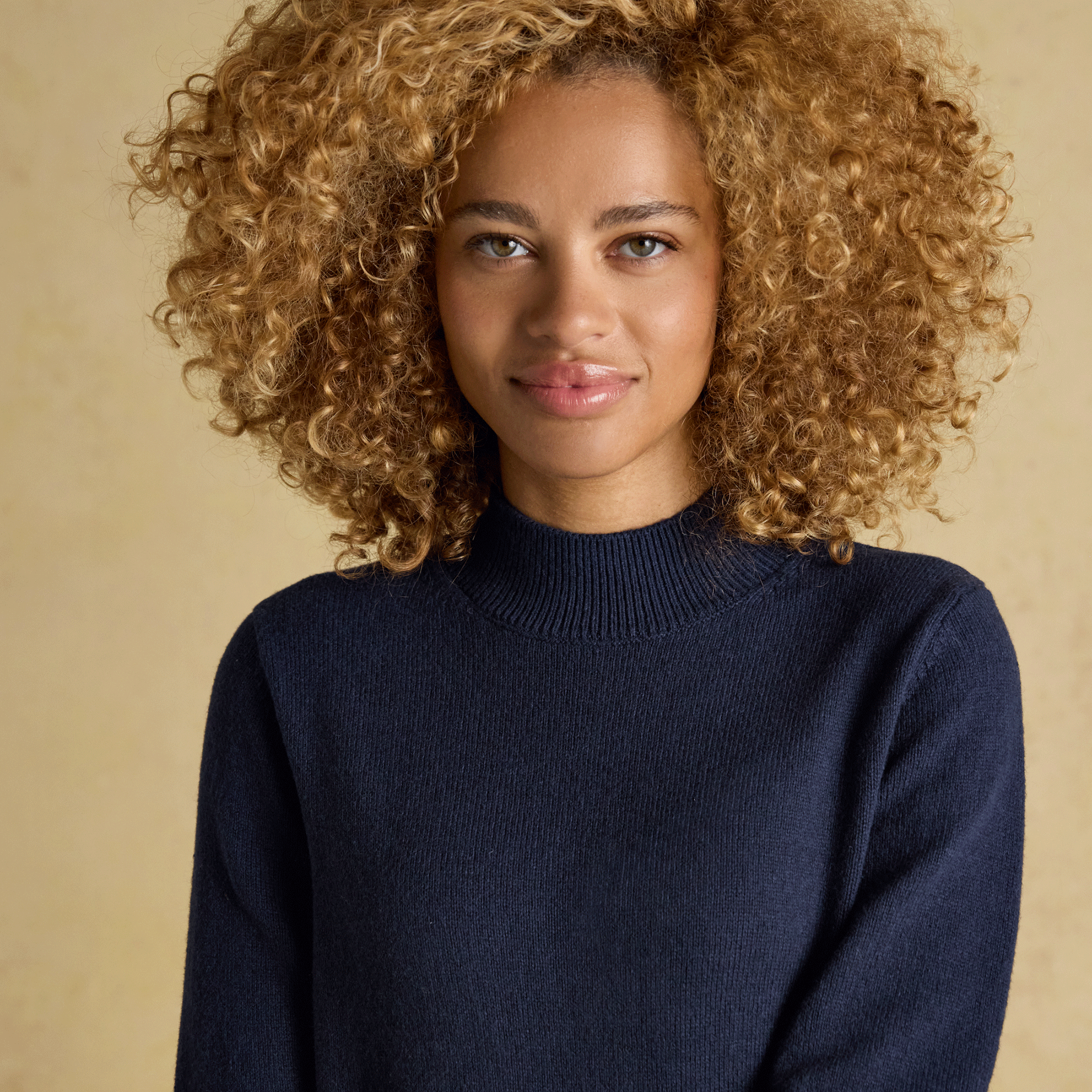 Joules Enid Cotton-Rich High Neck Jumper Navy