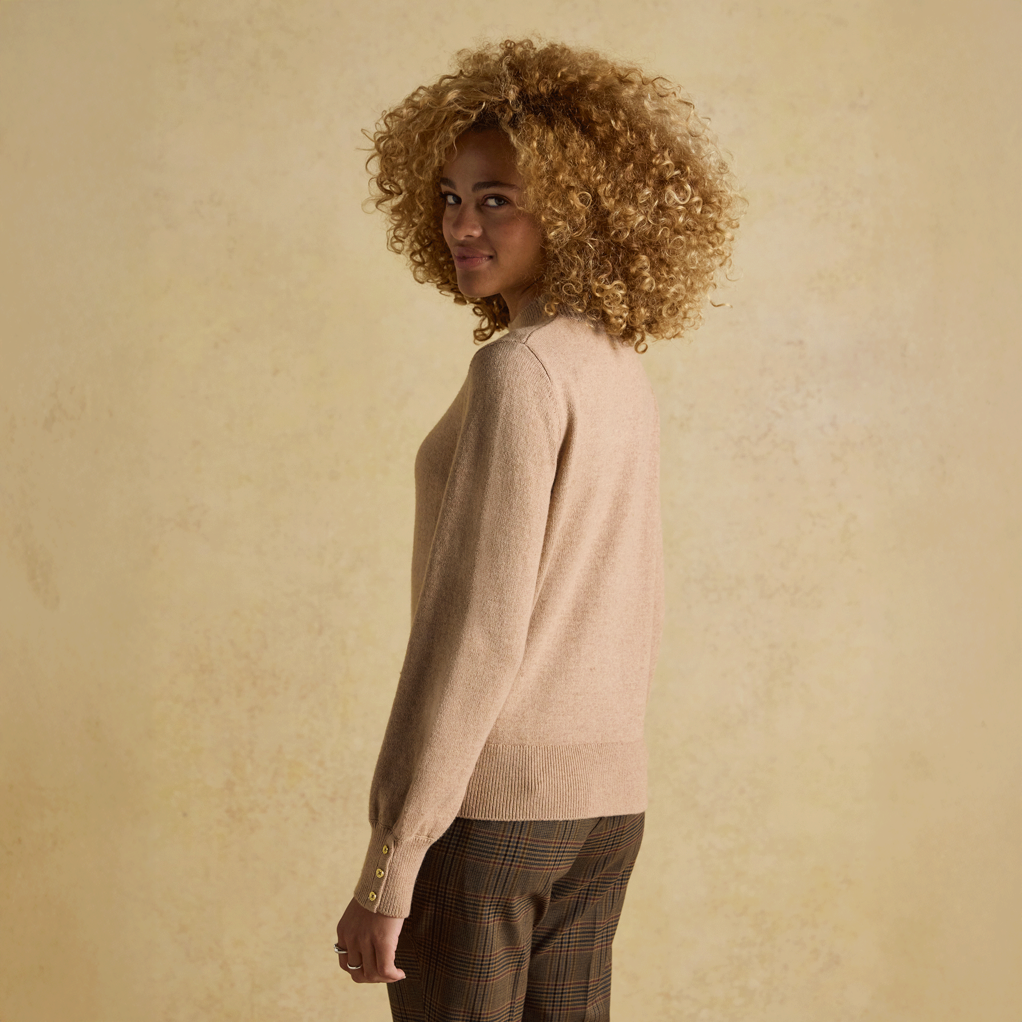 Joules Enid Cotton-Rich High Neck Jumper Oatmeal