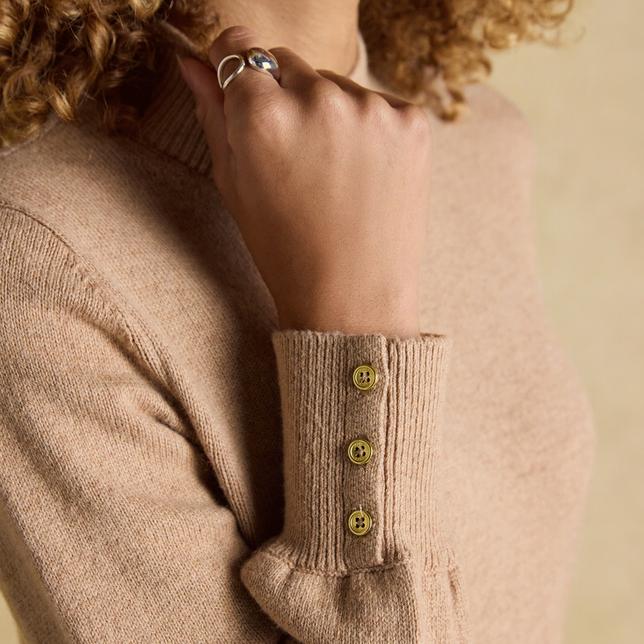 Joules Enid Cotton-Rich High Neck Jumper Oatmeal