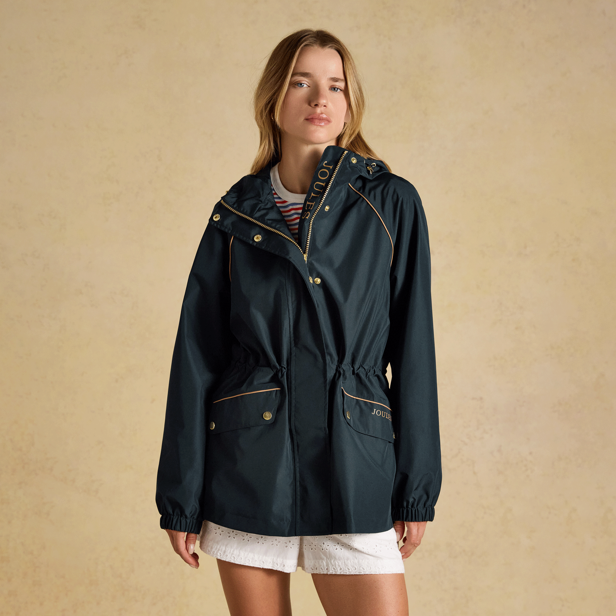 Joules Everdry Waterproof Packable Raincoat with Hood Navy