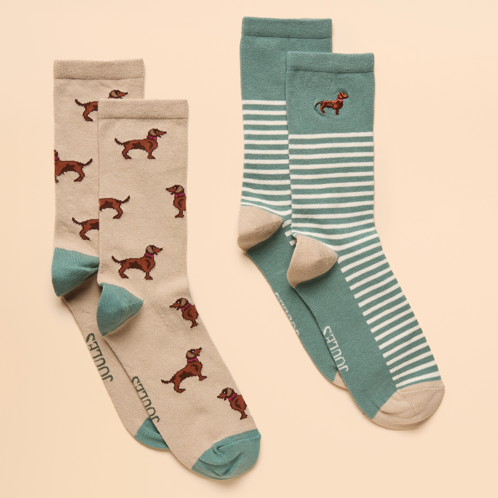 Joules Everyday Khaki Green-Cream Cotton Blend Socks 2 Pack