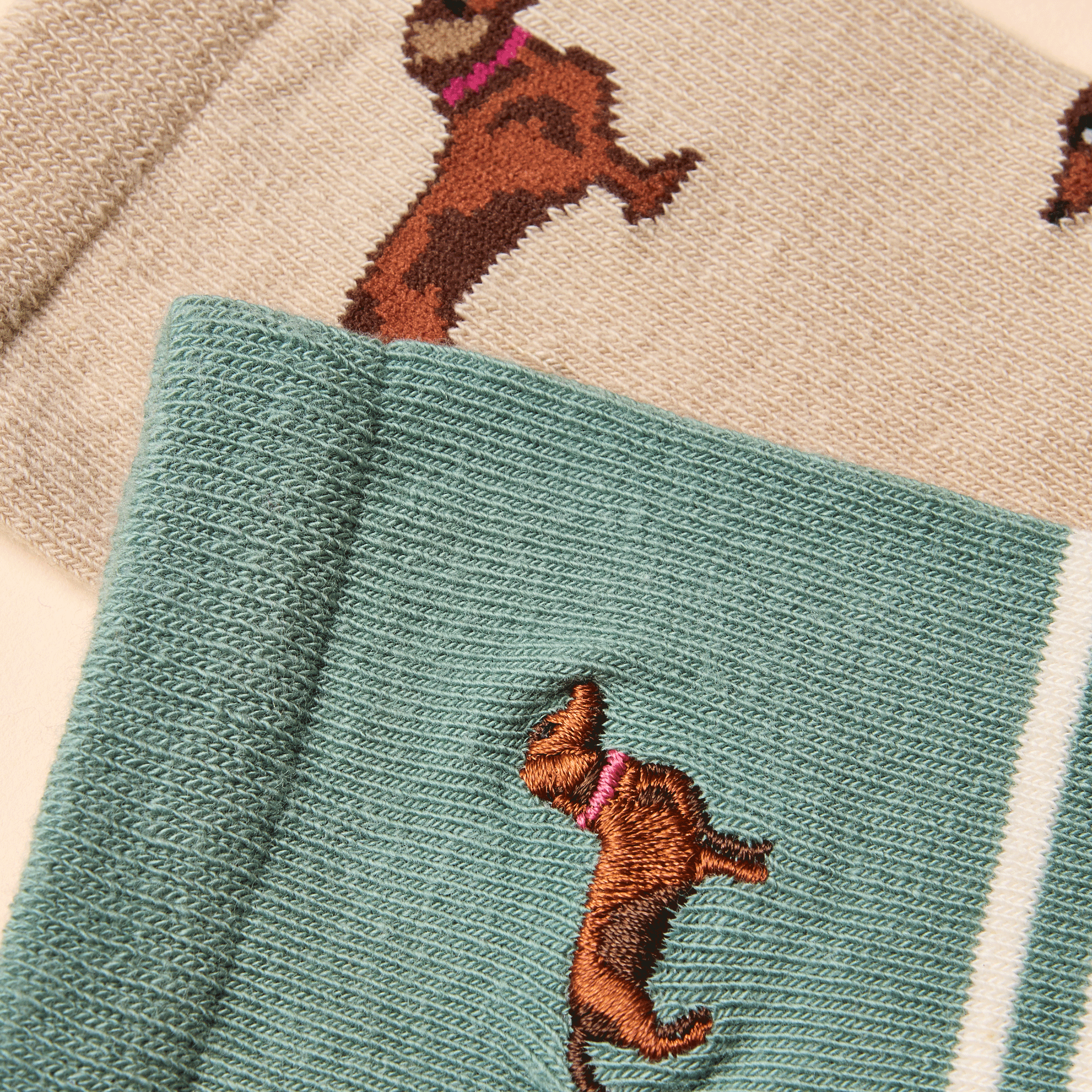 Joules Everyday Khaki Green-Cream Cotton Blend Socks 2 Pack